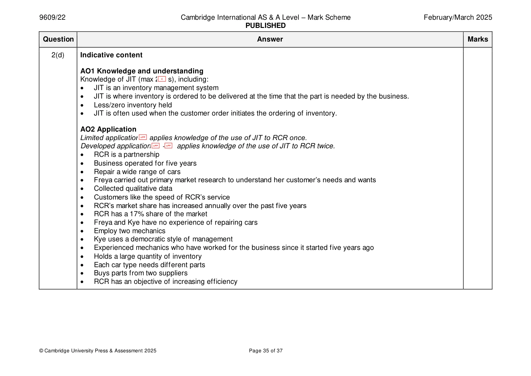 Mark scheme, page 35 of 37