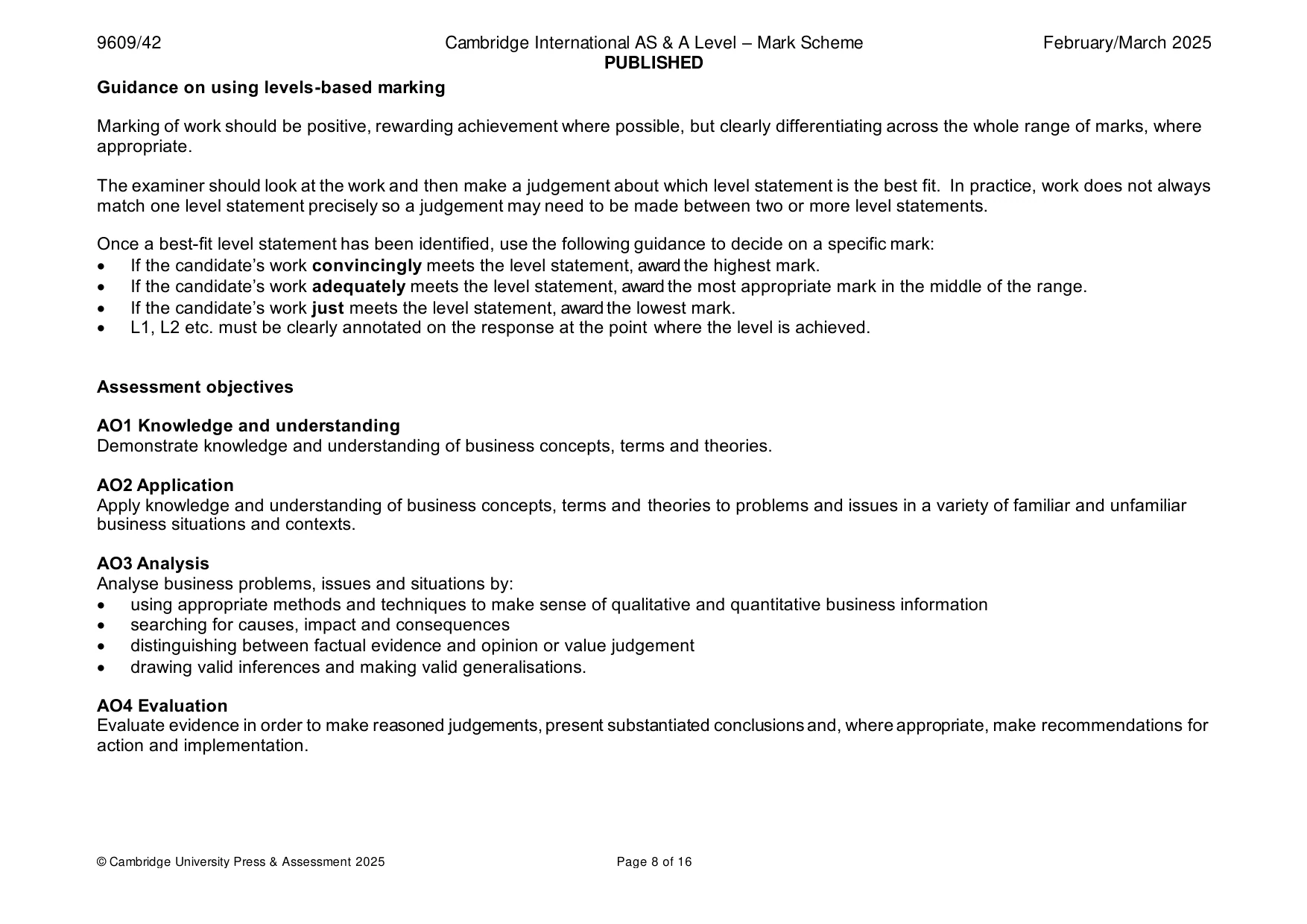 Mark scheme, page 8 of 16