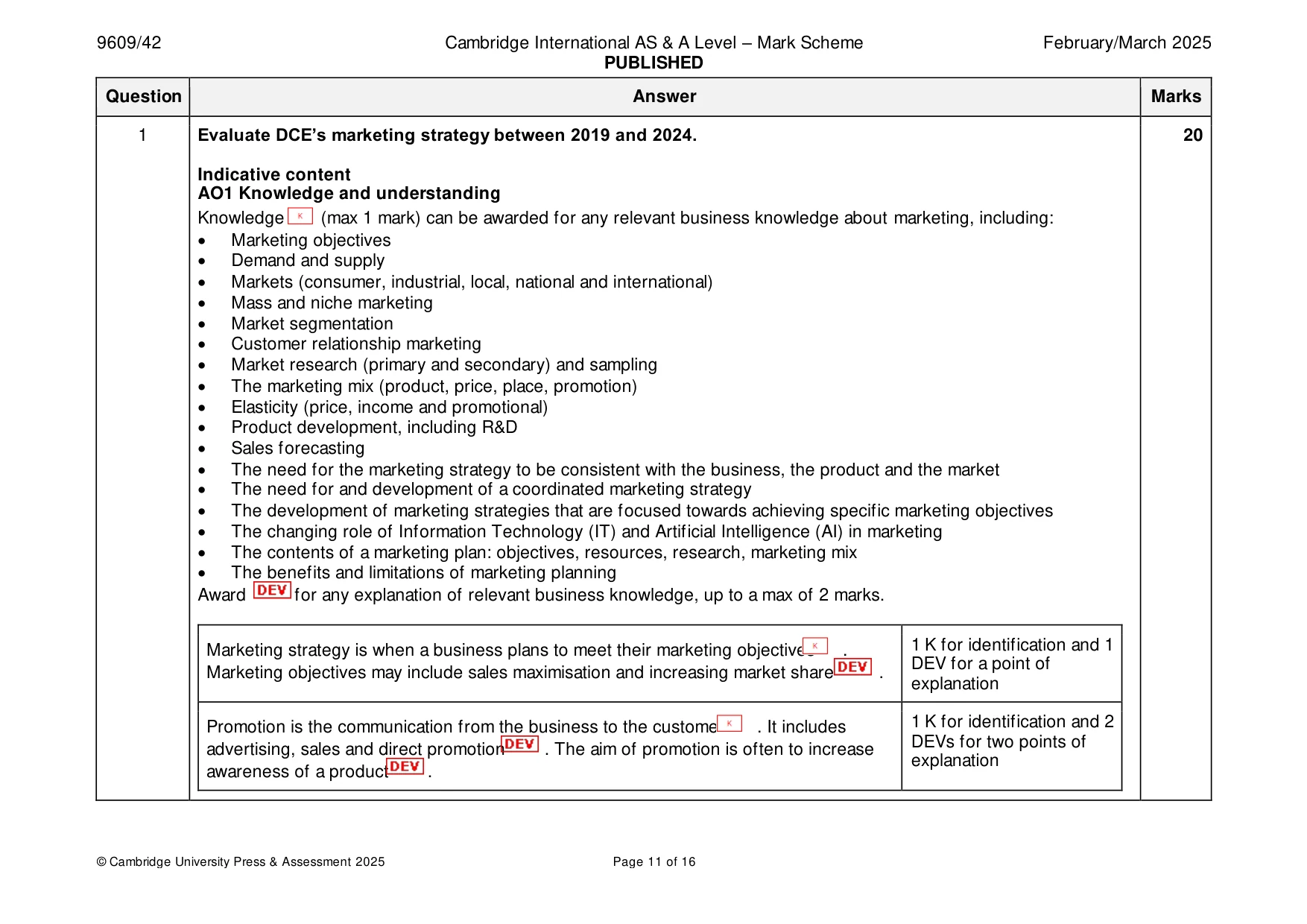 Mark scheme, page 11 of 16