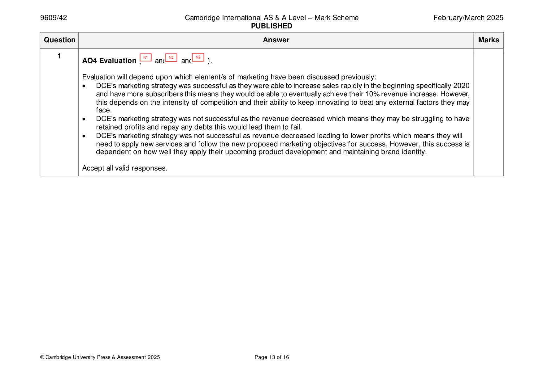 Mark scheme, page 13 of 16