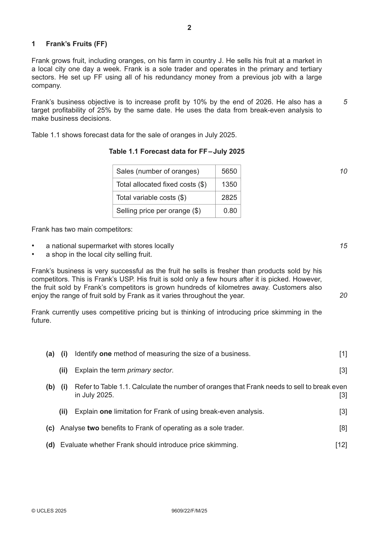 Cambridge A Level Business (for first examination in 2016) 9609 2025 Feb/March Paper 2 · Variant 2 question paper, page 2 of 4