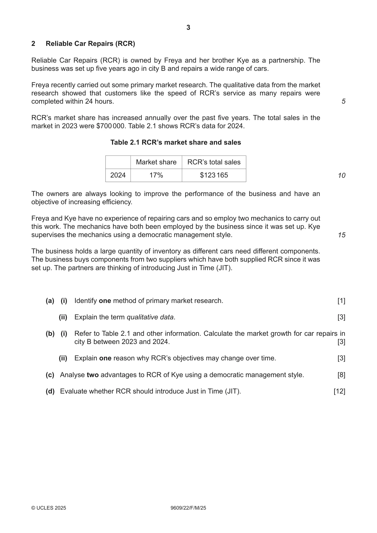 Cambridge A Level Business (for first examination in 2016) 9609 2025 Feb/March Paper 2 · Variant 2 question paper, page 3 of 4