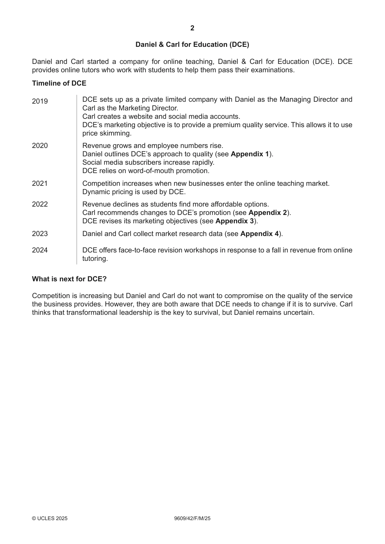 Cambridge A Level Business (for first examination in 2016) 9609 2025 Feb/March Paper 4 · Variant 2 question paper, page 2 of 4