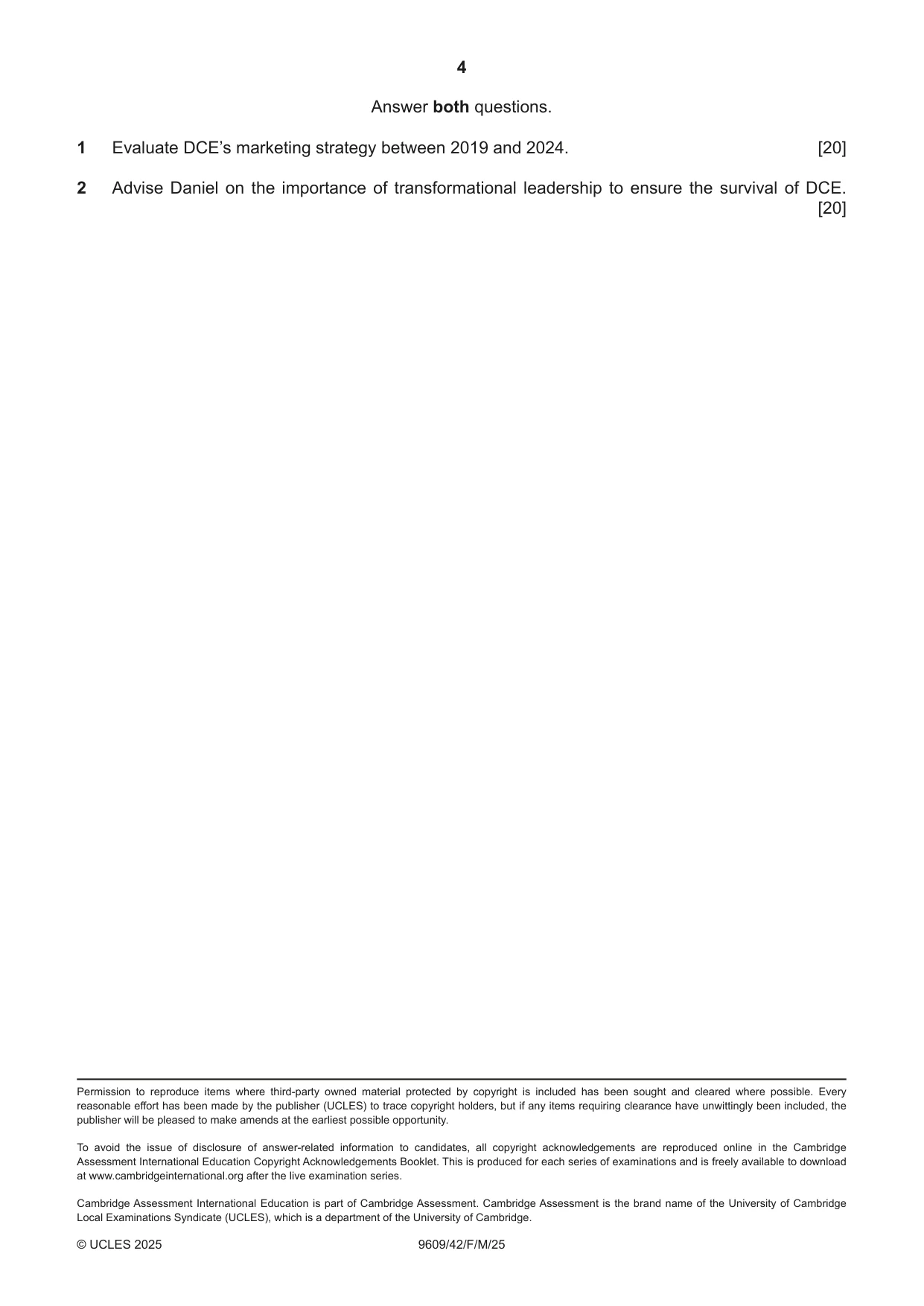 Cambridge A Level Business (for first examination in 2016) 9609 2025 Feb/March Paper 4 · Variant 2 question paper, page 4 of 4