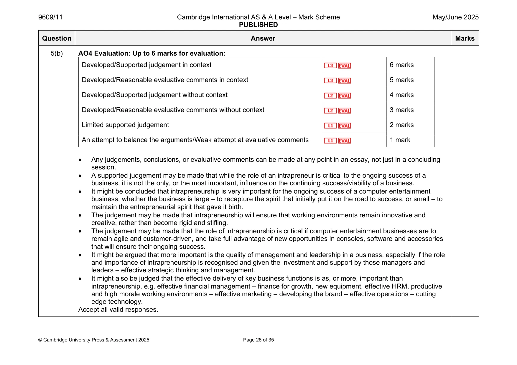 Mark scheme, page 26 of 35