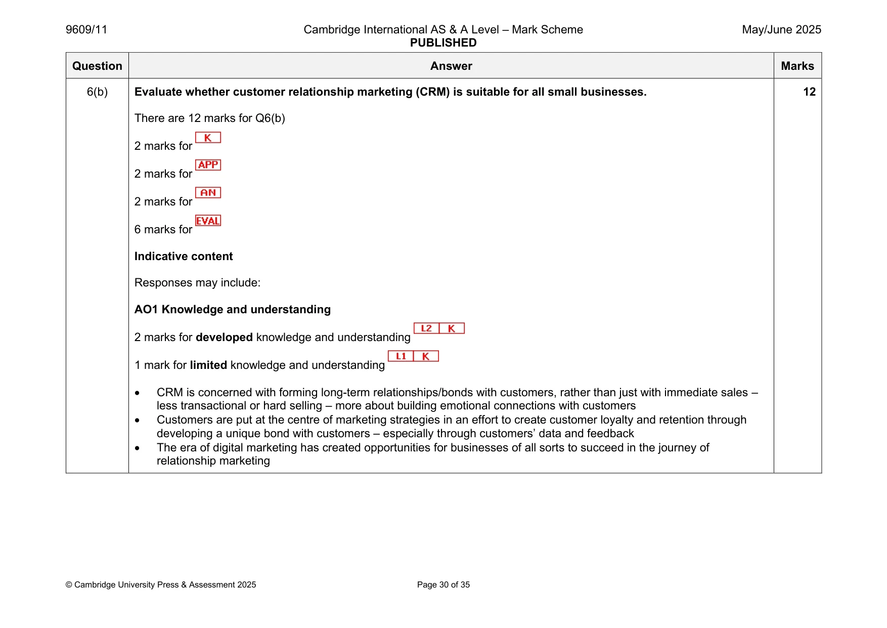 Mark scheme, page 30 of 35