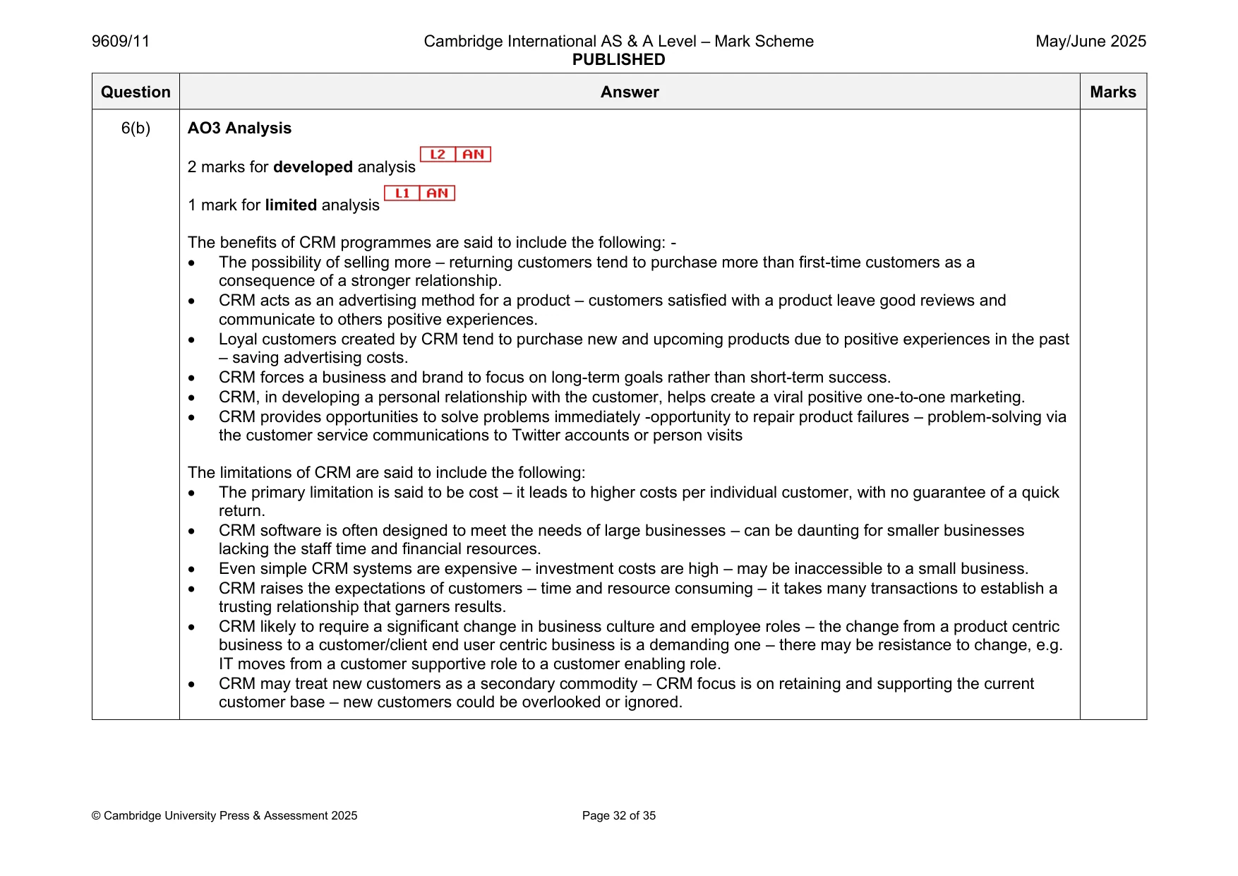 Mark scheme, page 32 of 35