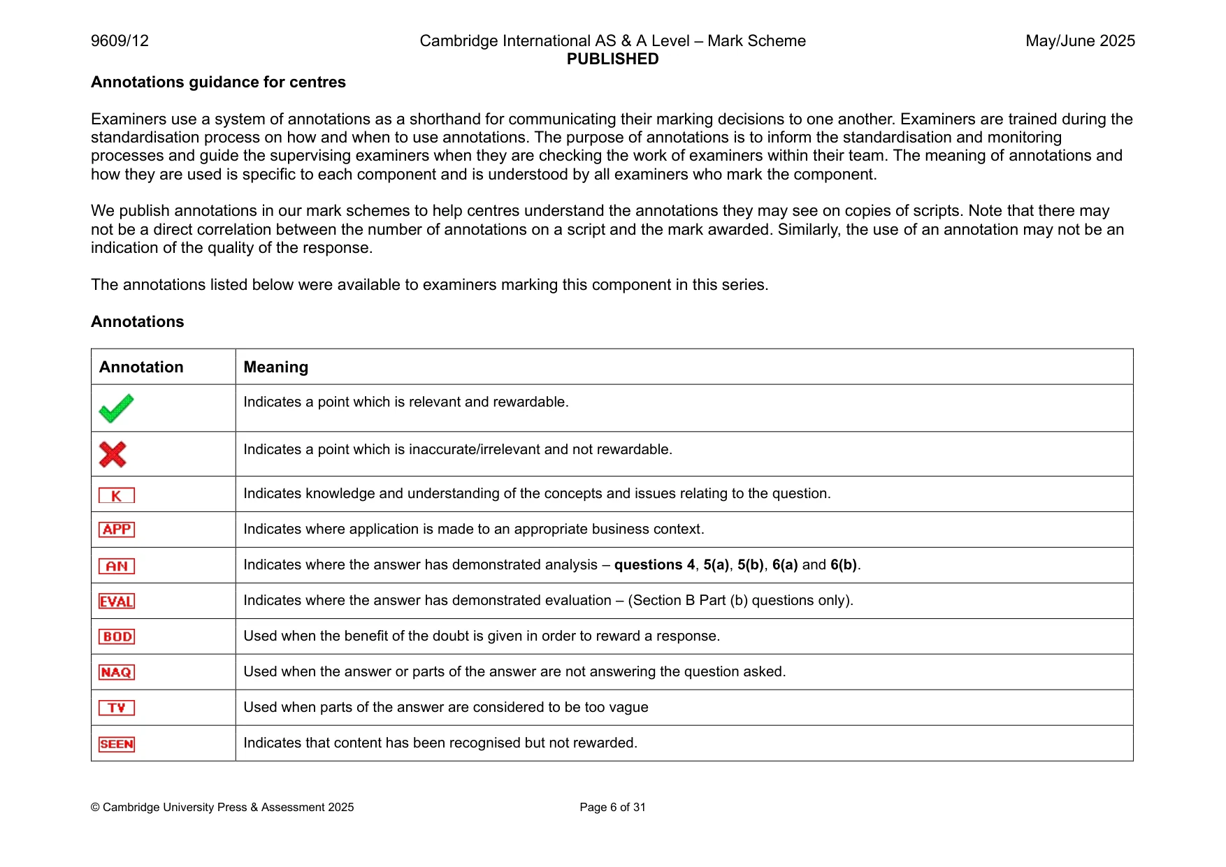 Mark scheme, page 6 of 31