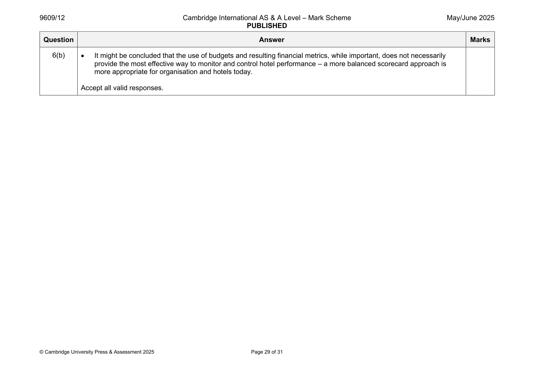 Mark scheme, page 29 of 31