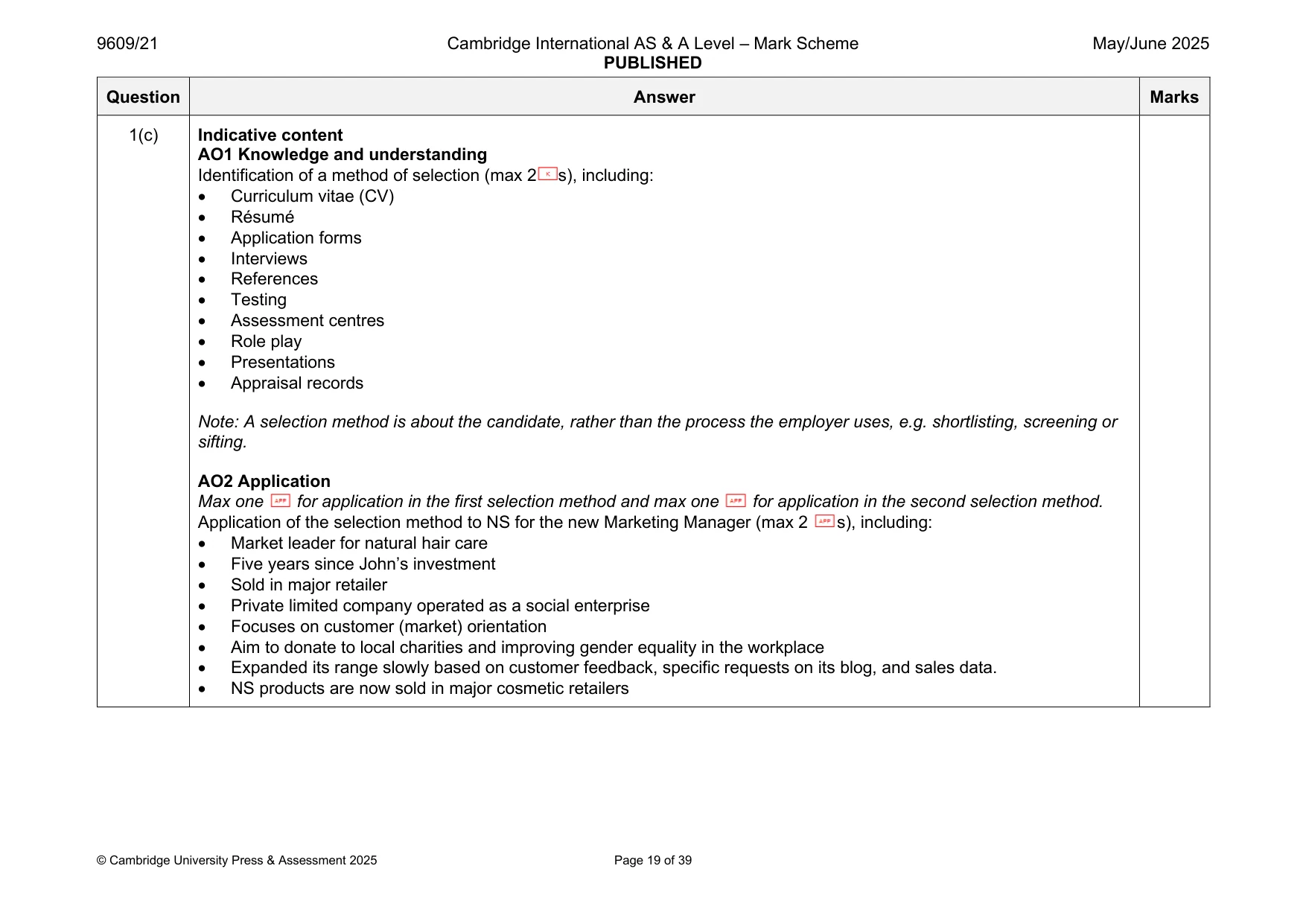 Mark scheme, page 19 of 39
