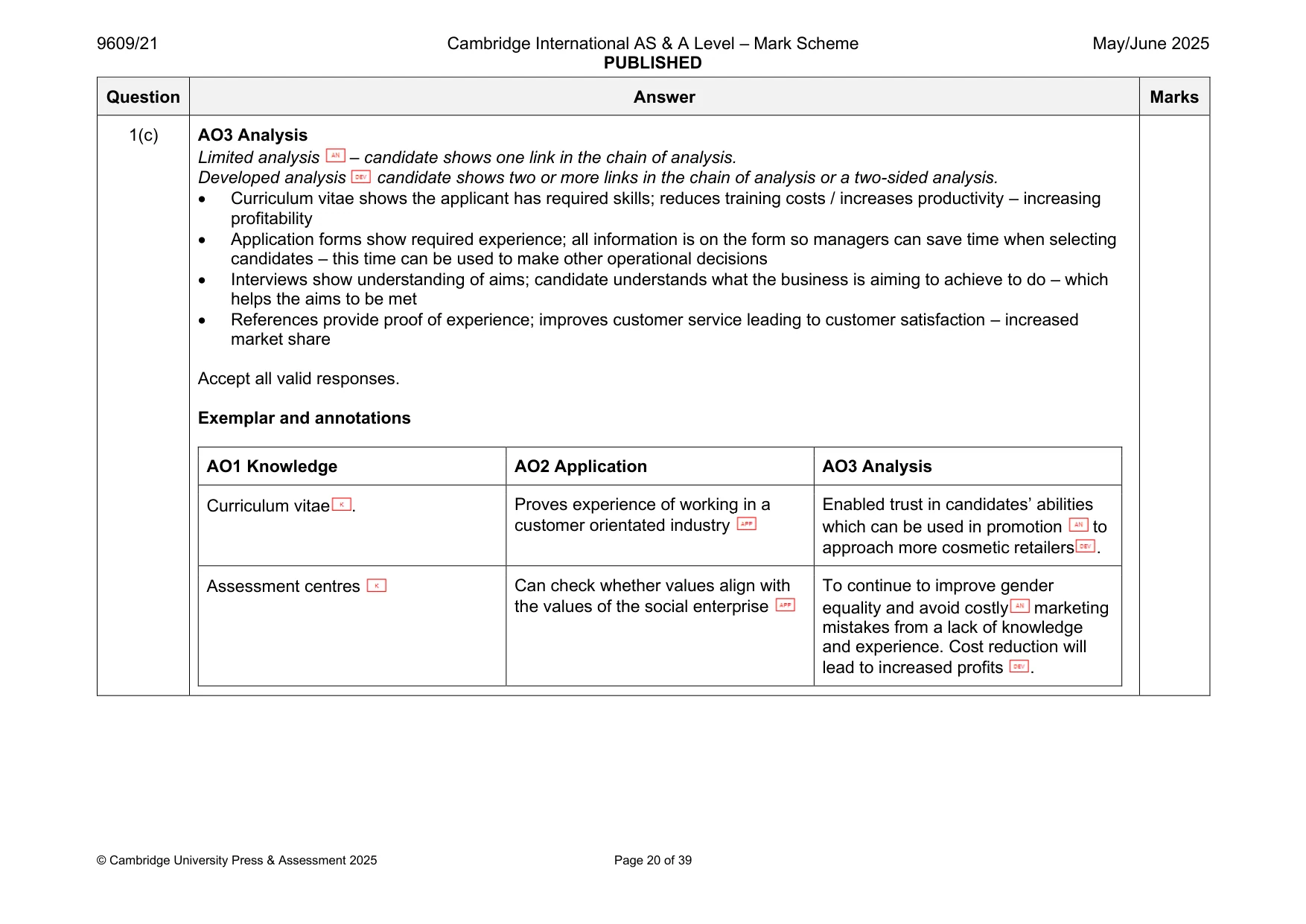 Mark scheme, page 20 of 39