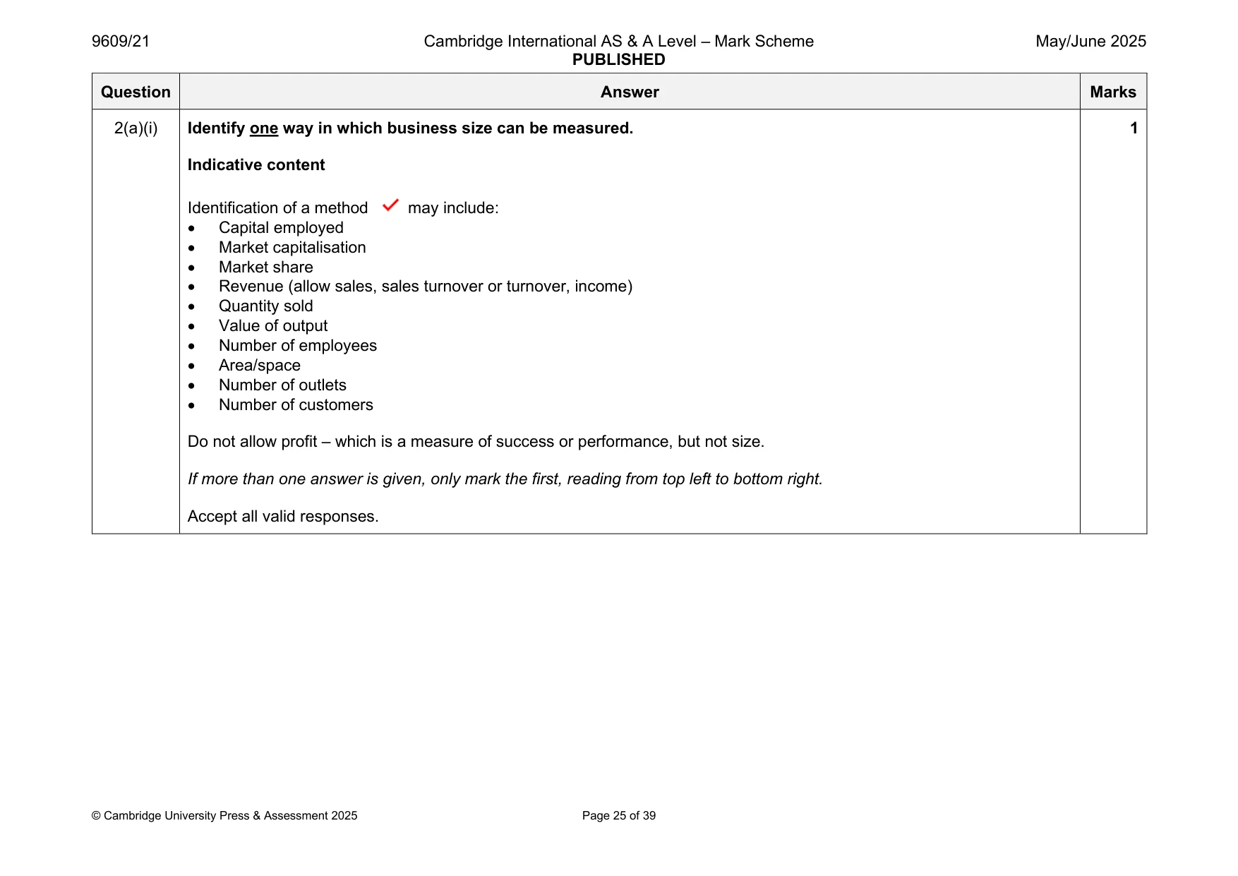 Mark scheme, page 25 of 39