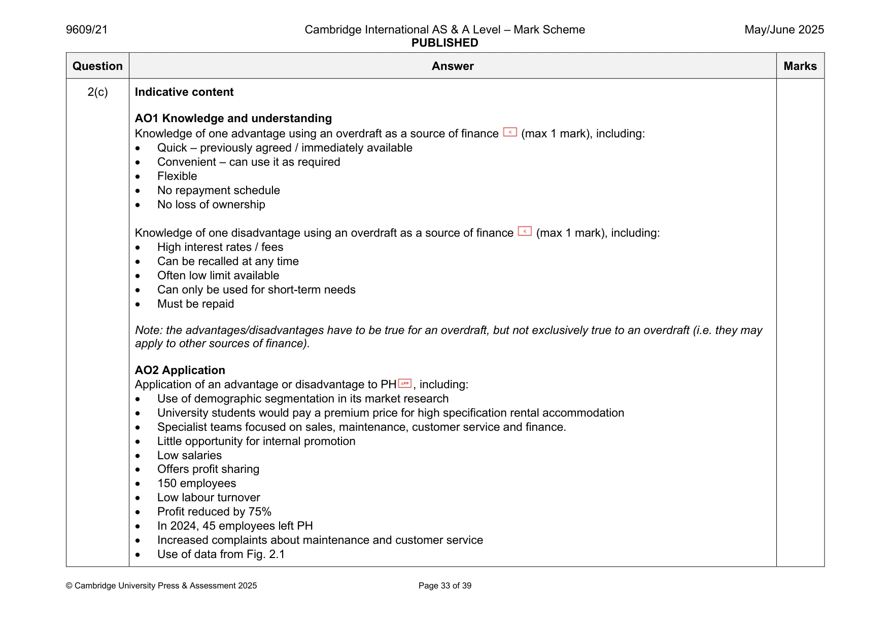 Mark scheme, page 33 of 39