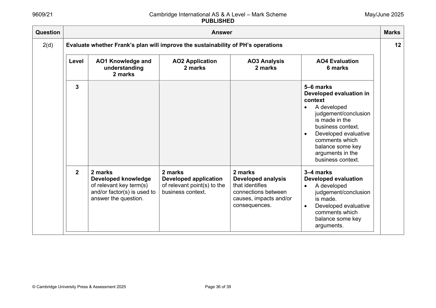 Mark scheme, page 36 of 39