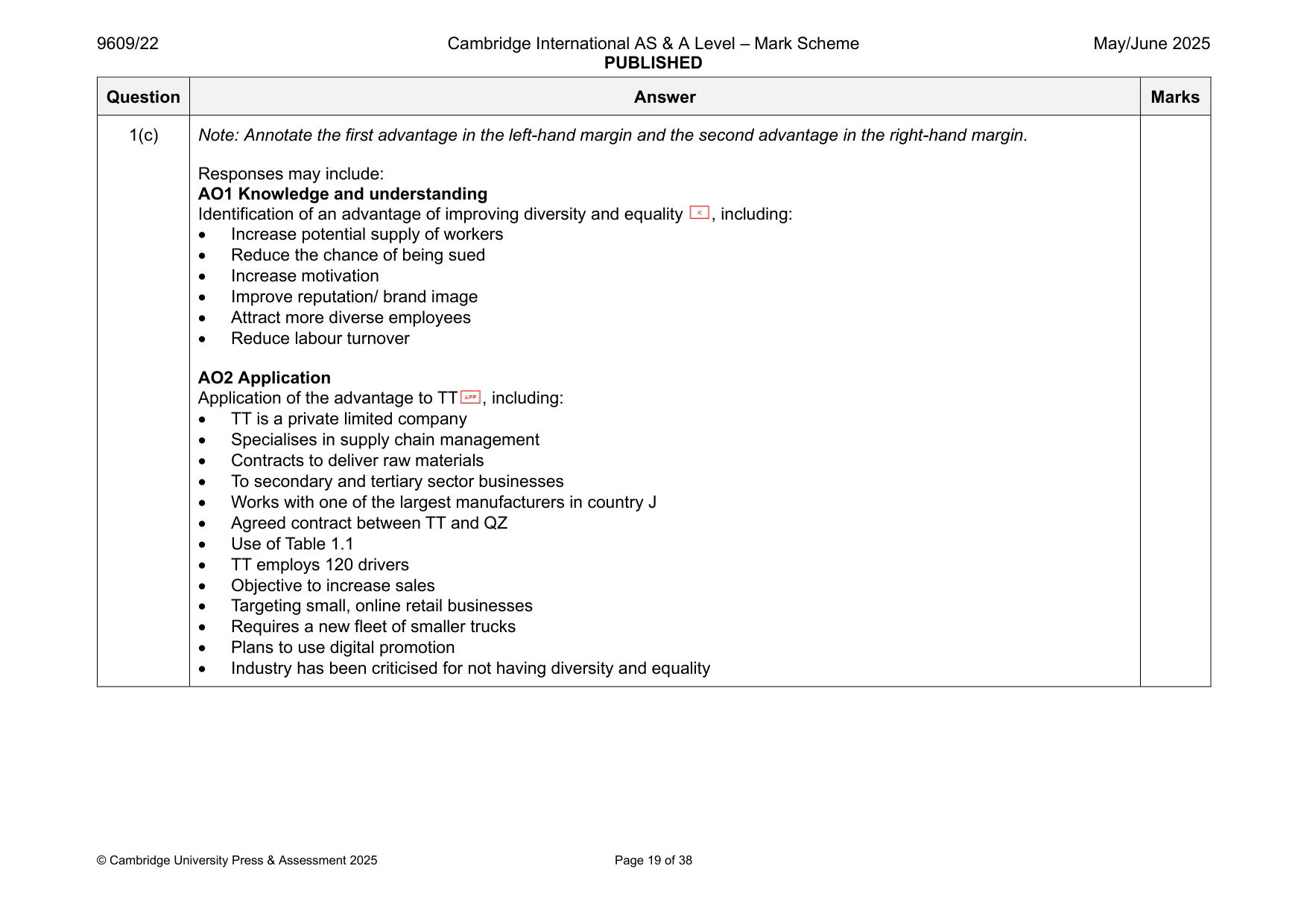 Mark scheme, page 19 of 38