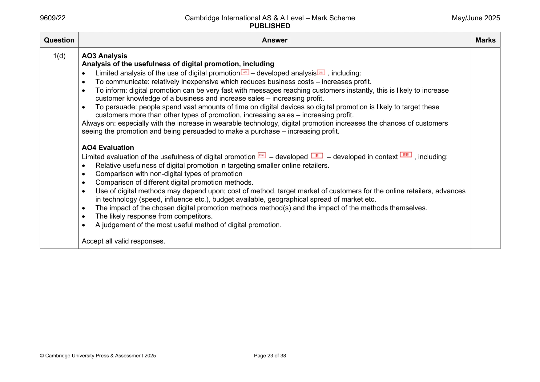 Mark scheme, page 23 of 38