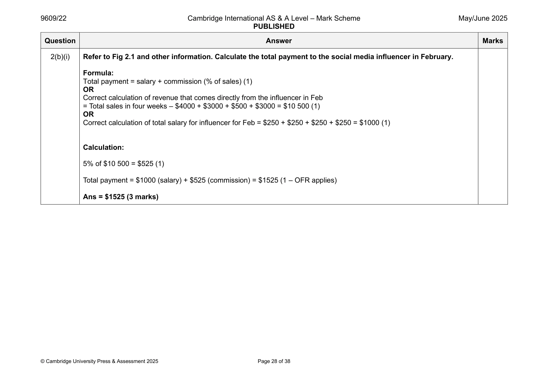Mark scheme, page 28 of 38