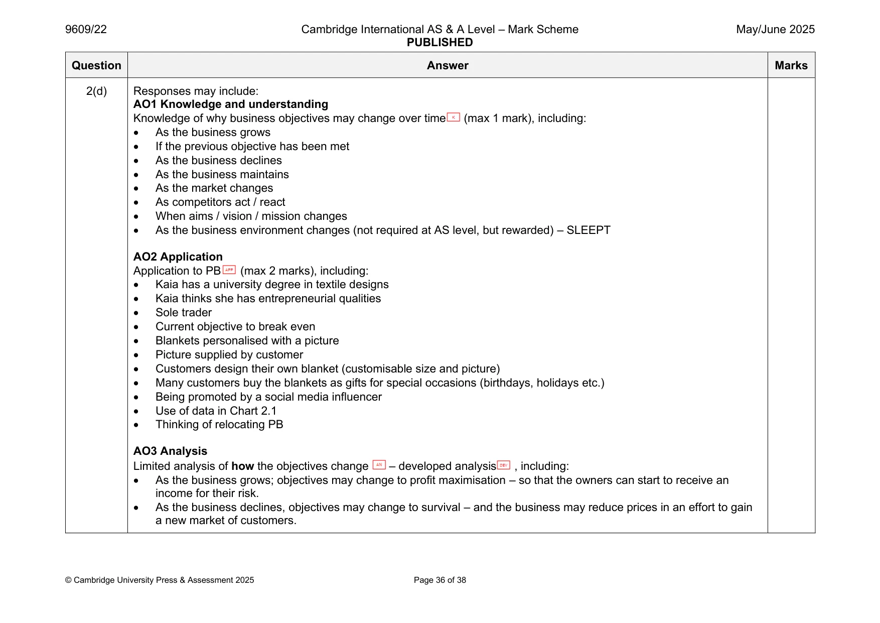Mark scheme, page 36 of 38