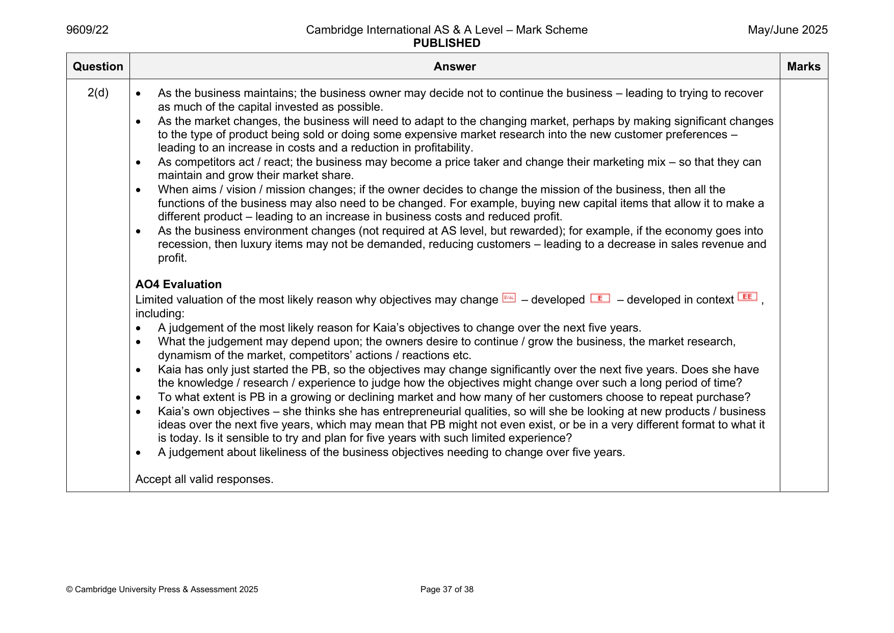 Mark scheme, page 37 of 38