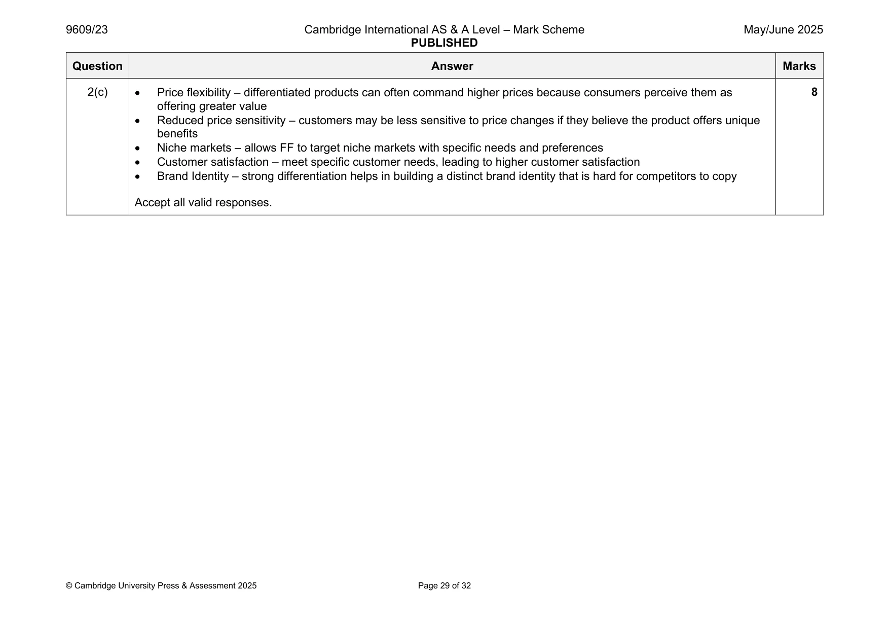 Mark scheme, page 29 of 32