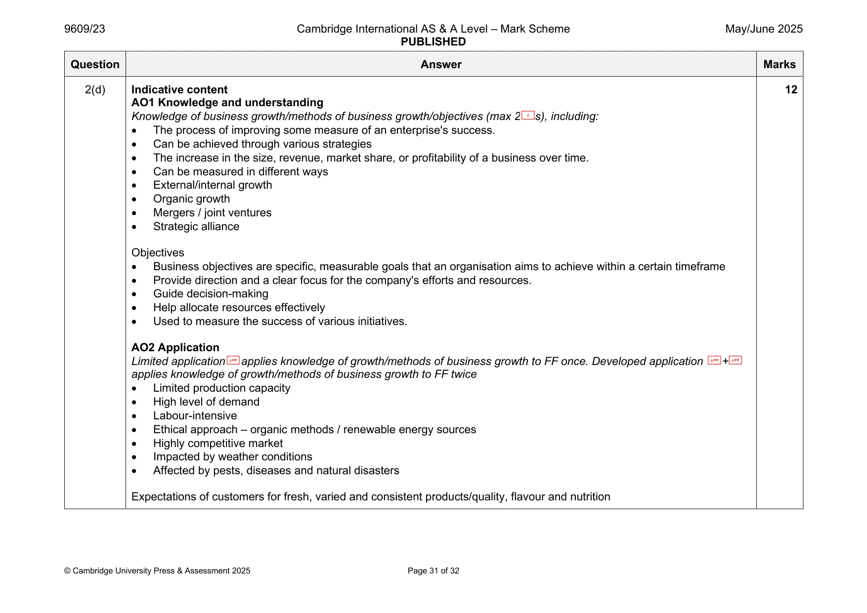 Mark scheme, page 31 of 32