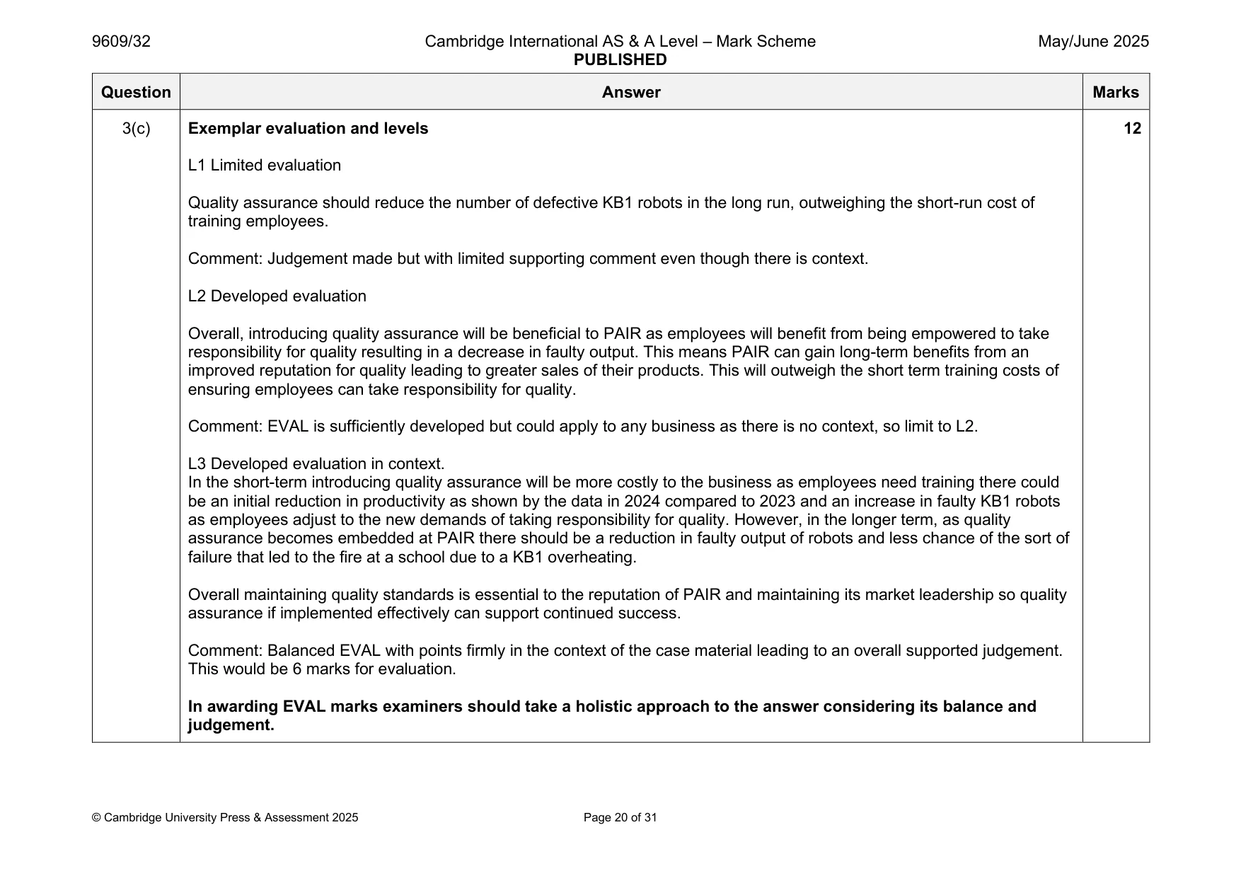 Mark scheme, page 20 of 31