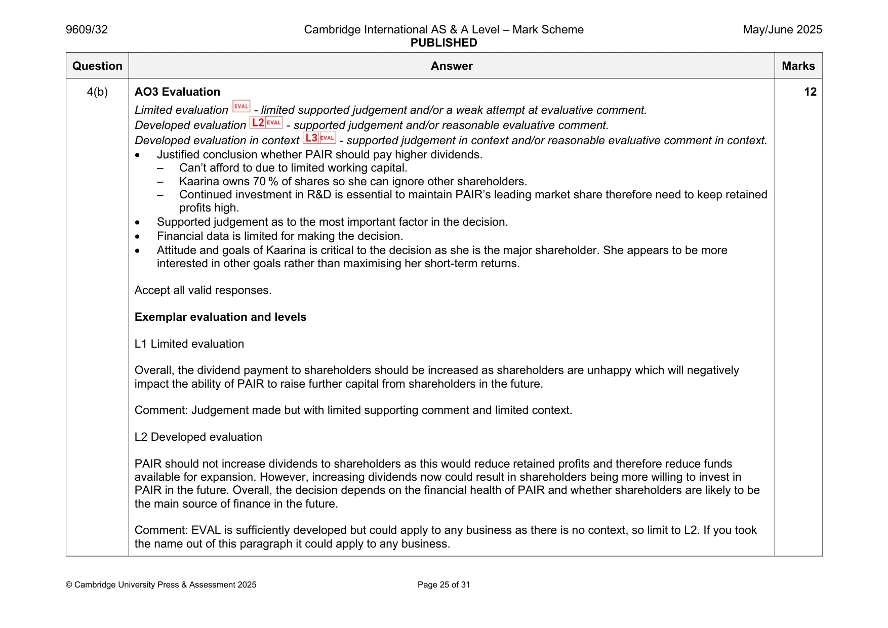 Mark scheme, page 25 of 31