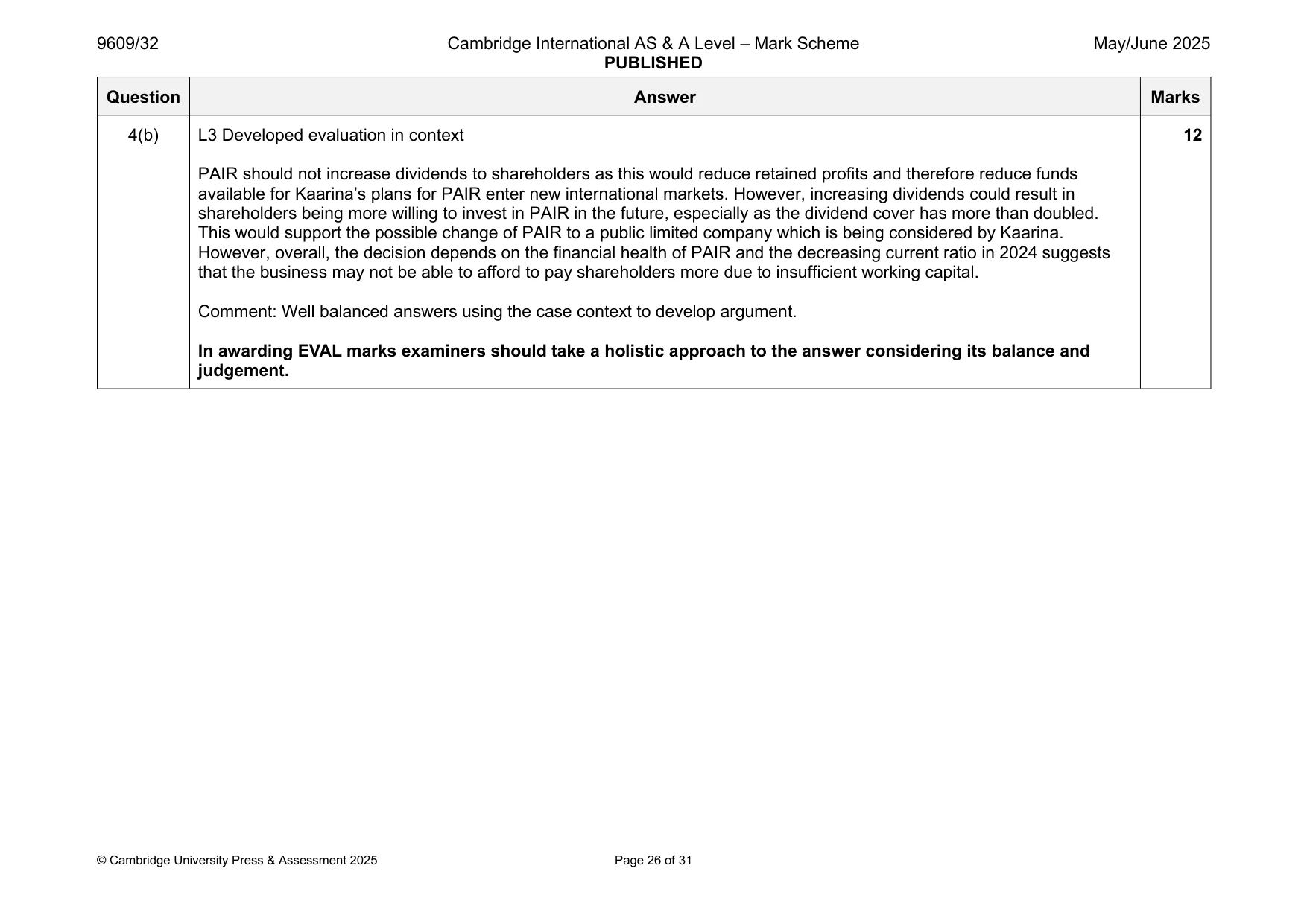 Mark scheme, page 26 of 31
