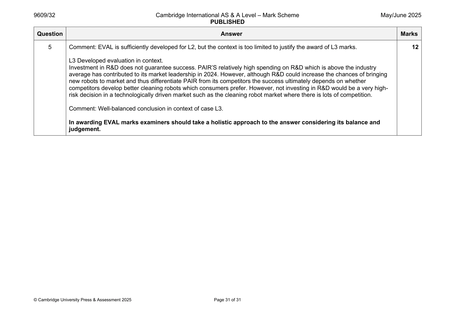 Mark scheme, page 31 of 31