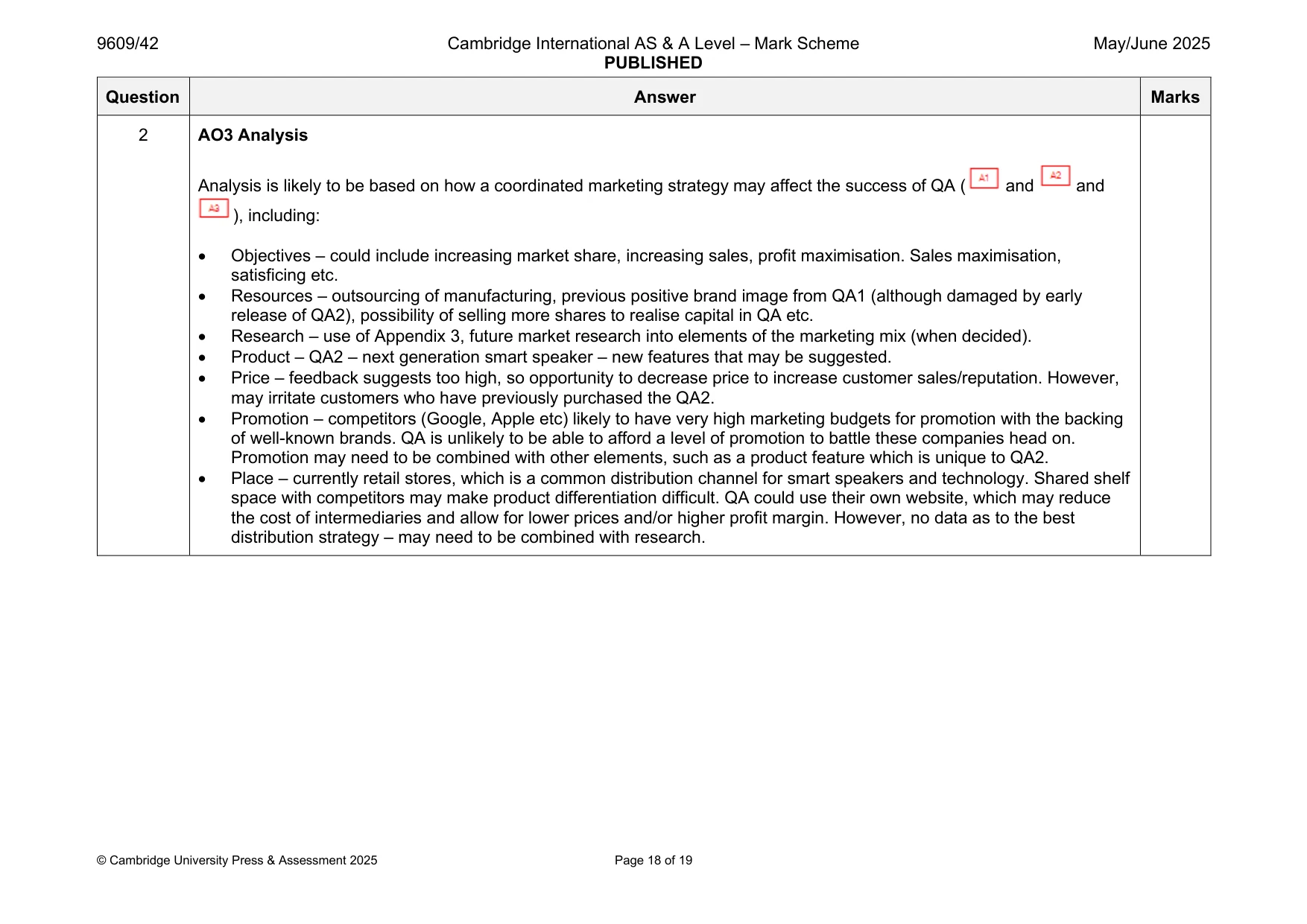 Mark scheme, page 18 of 19