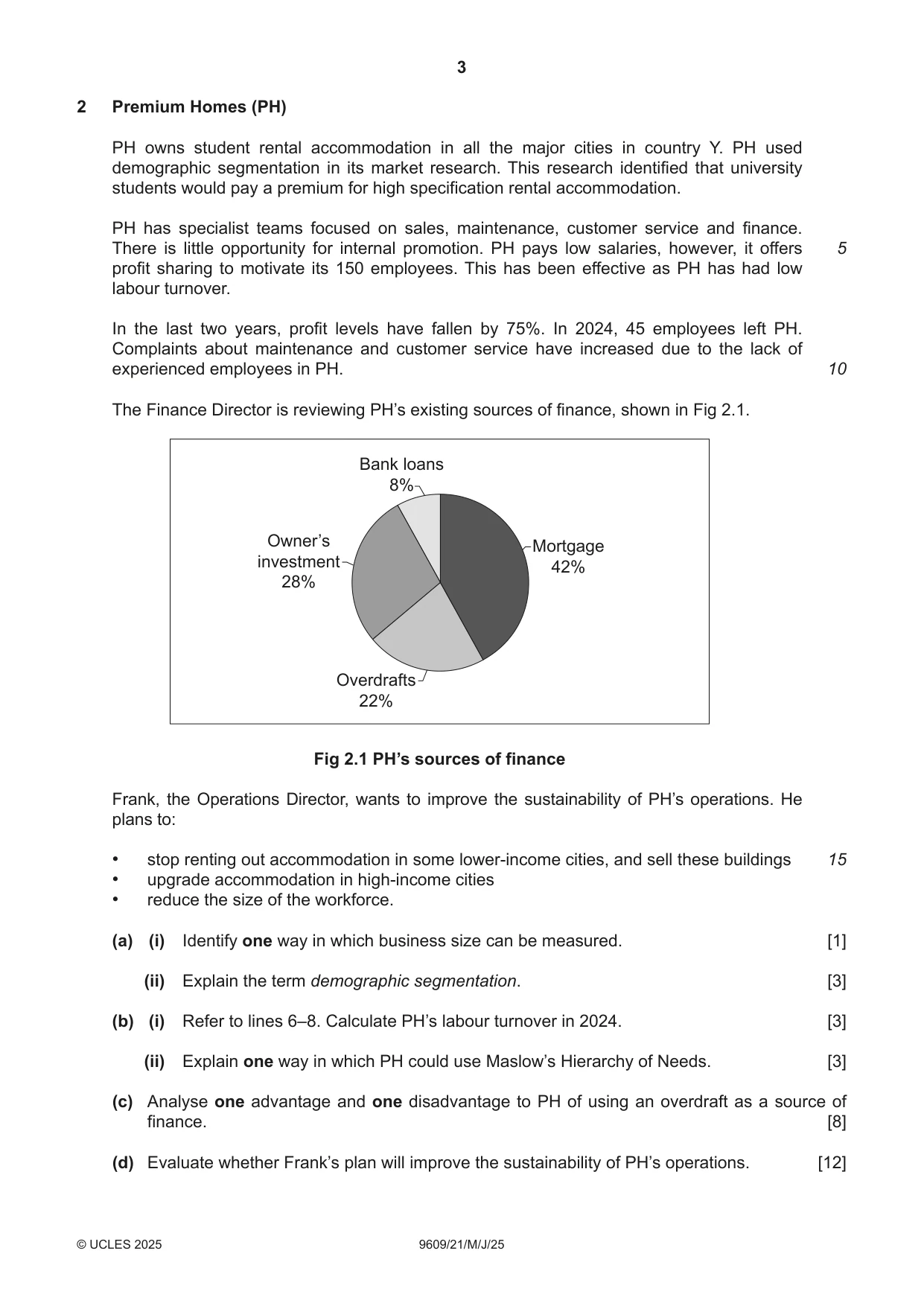 Cambridge A Level Business (for first examination in 2016) 9609 2025 May/June Paper 2 · Variant 1 question paper, page 3 of 4