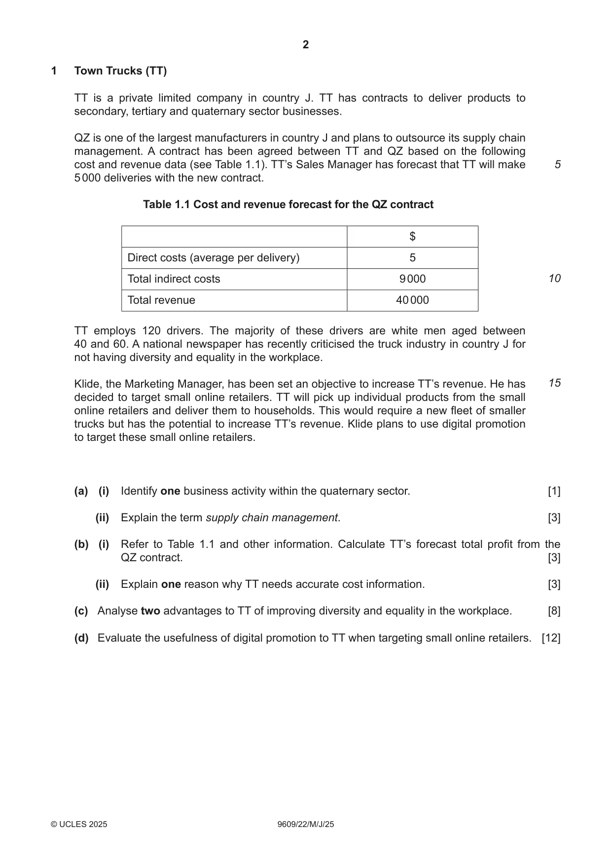 Cambridge A Level Business (for first examination in 2016) 9609 2025 May/June Paper 2 · Variant 2 question paper, page 2 of 4