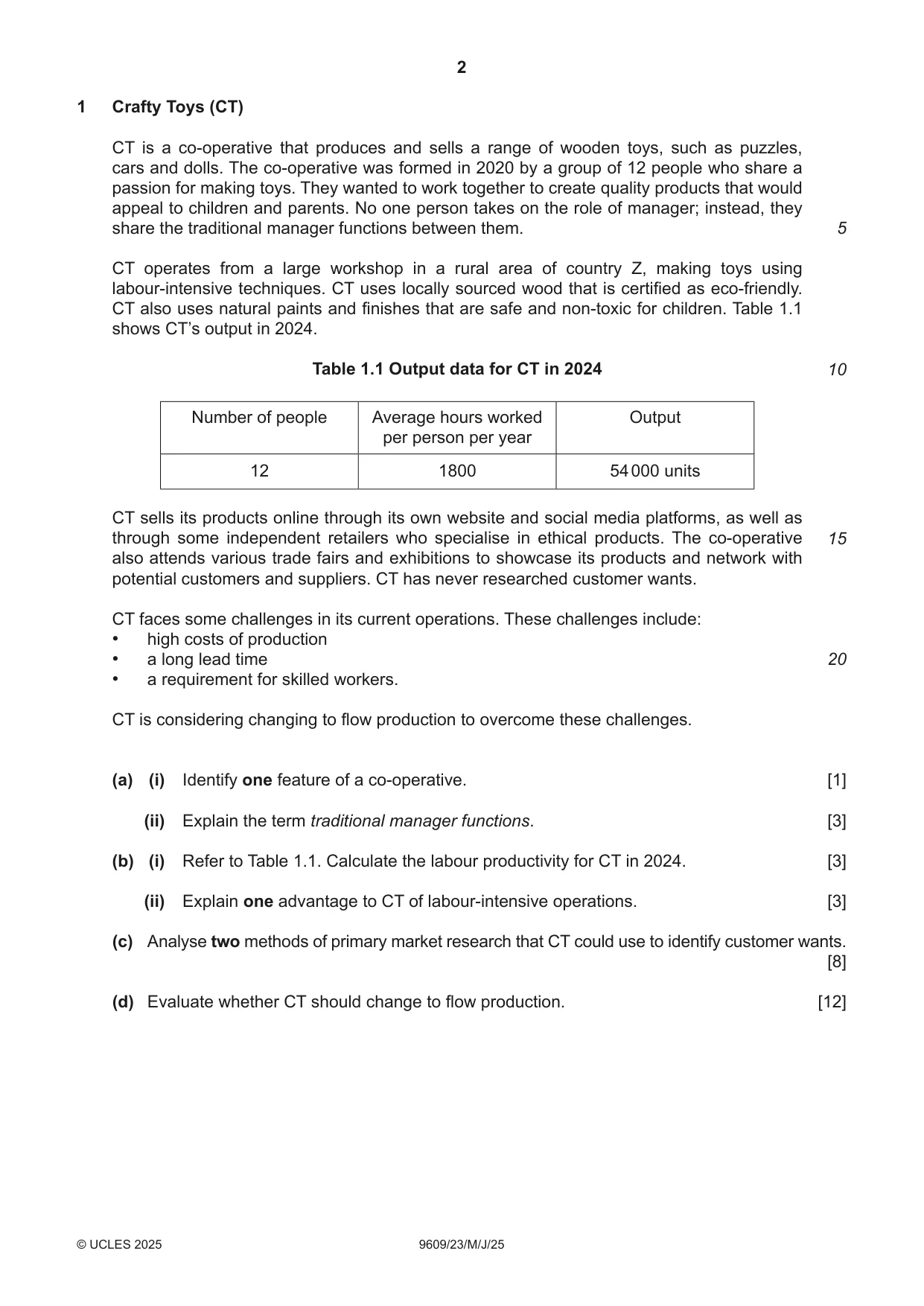 Cambridge A Level Business (for first examination in 2016) 9609 2025 May/June Paper 2 · Variant 3 question paper, page 2 of 4