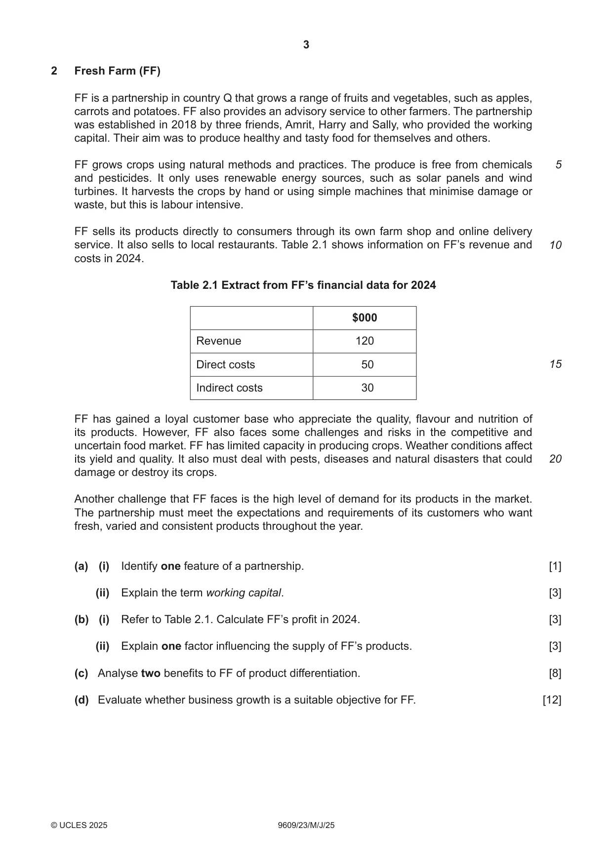 Cambridge A Level Business (for first examination in 2016) 9609 2025 May/June Paper 2 · Variant 3 question paper, page 3 of 4