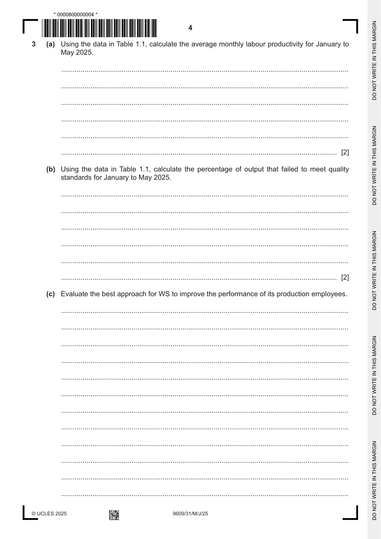Cambridge A Level Business (for first examination in 2016) 9609 2025 May/June Paper 3 · Variant 1 question paper, page 4 of 12
