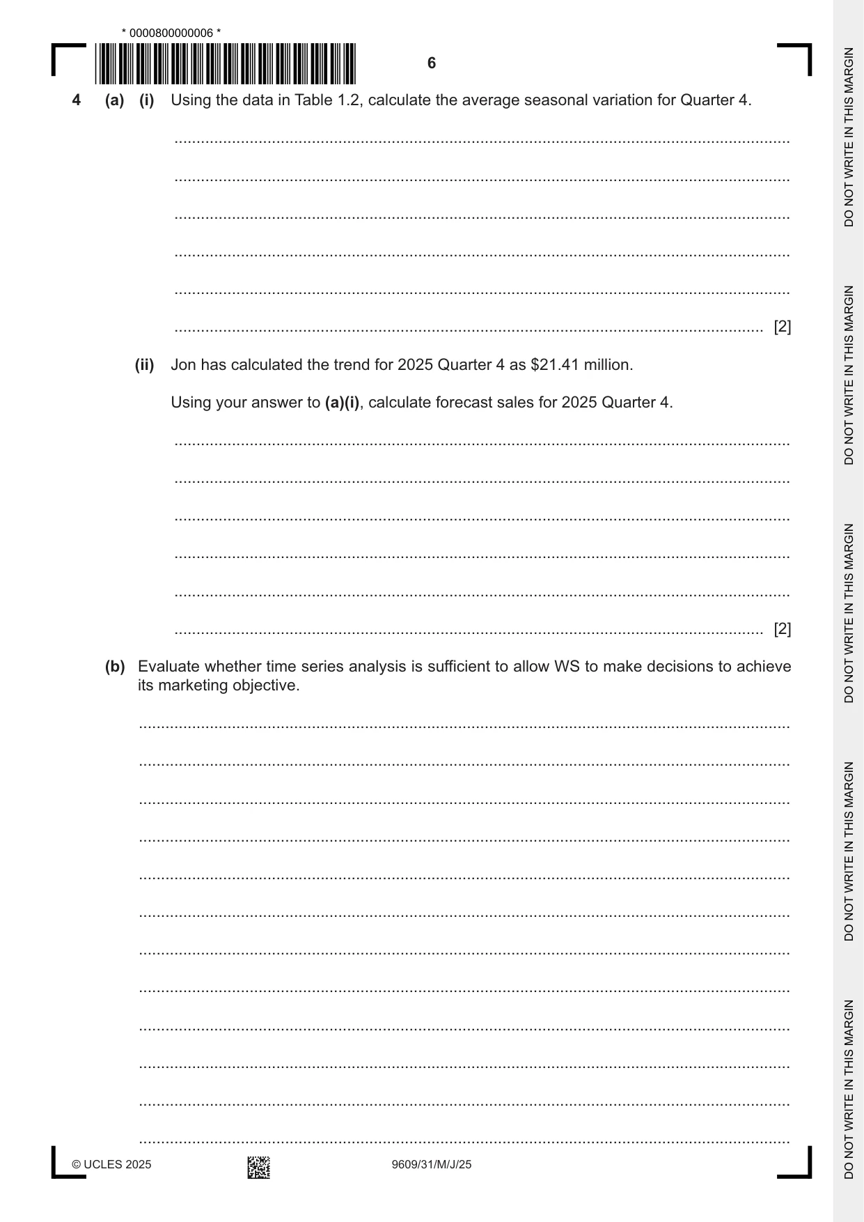 Cambridge A Level Business (for first examination in 2016) 9609 2025 May/June Paper 3 · Variant 1 question paper, page 6 of 12