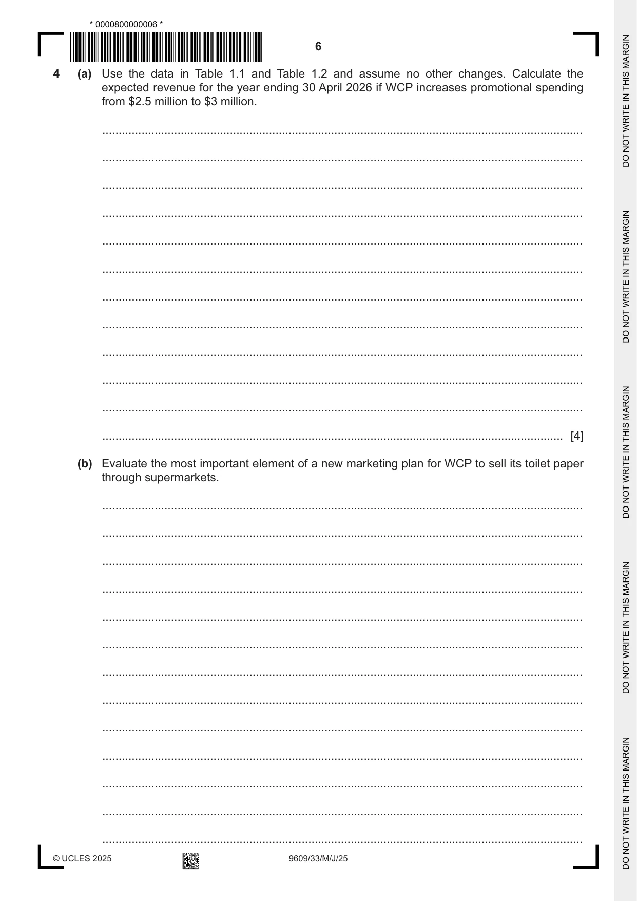 Cambridge A Level Business (for first examination in 2016) 9609 2025 May/June Paper 3 · Variant 3 question paper, page 6 of 12