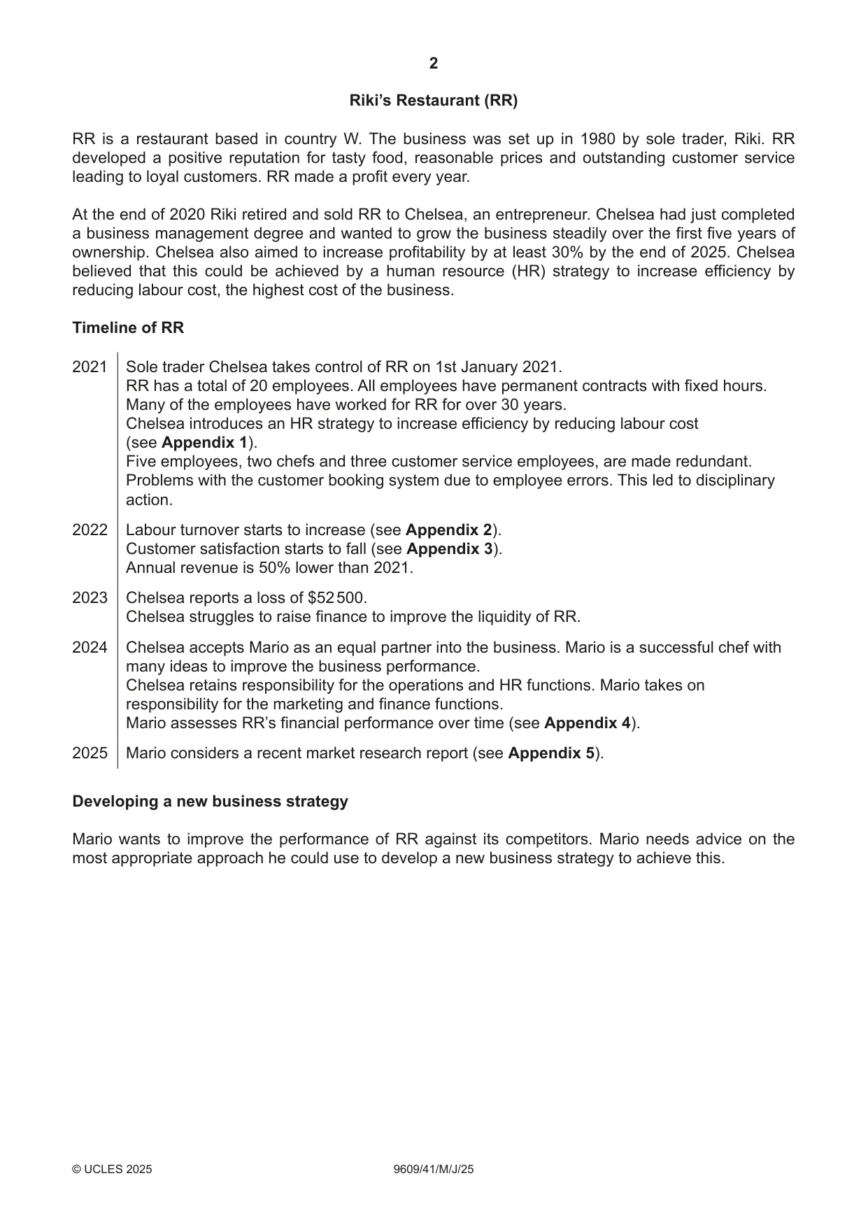 Cambridge A Level Business (for first examination in 2016) 9609 2025 May/June Paper 4 · Variant 1 question paper, page 2 of 4