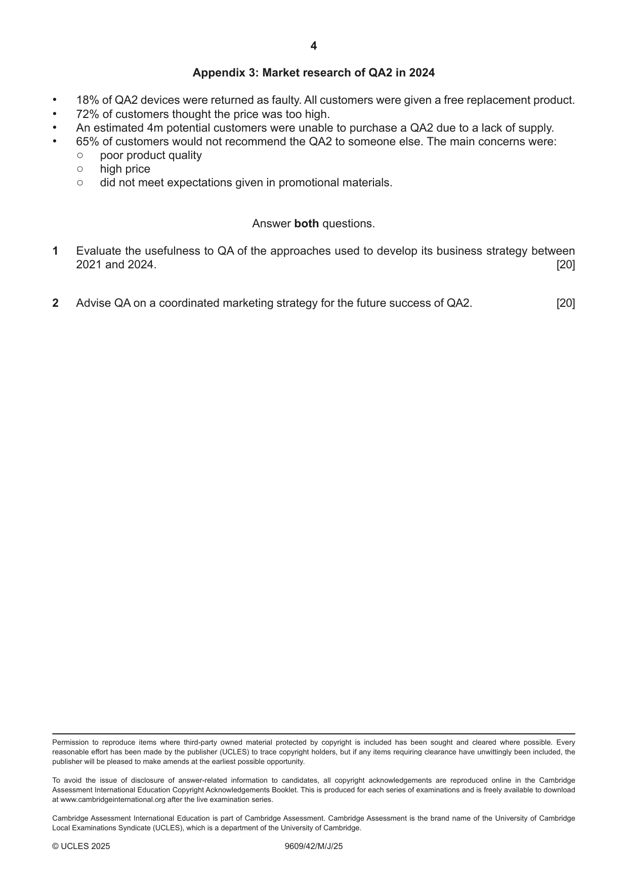 Cambridge A Level Business (for first examination in 2016) 9609 2025 May/June Paper 4 · Variant 2 question paper, page 4 of 4