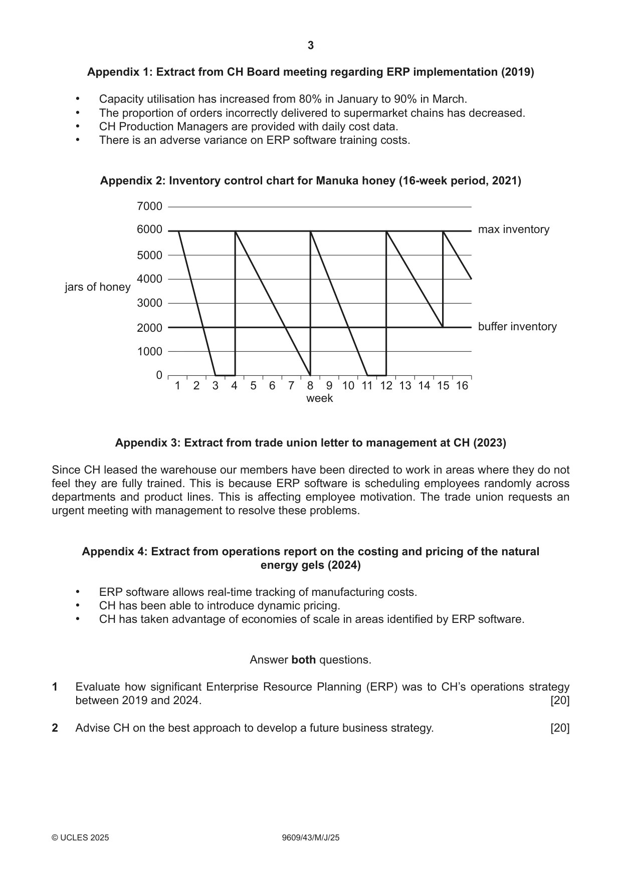 Cambridge A Level Business (for first examination in 2016) 9609 2025 May/June Paper 4 · Variant 3 question paper, page 3 of 4