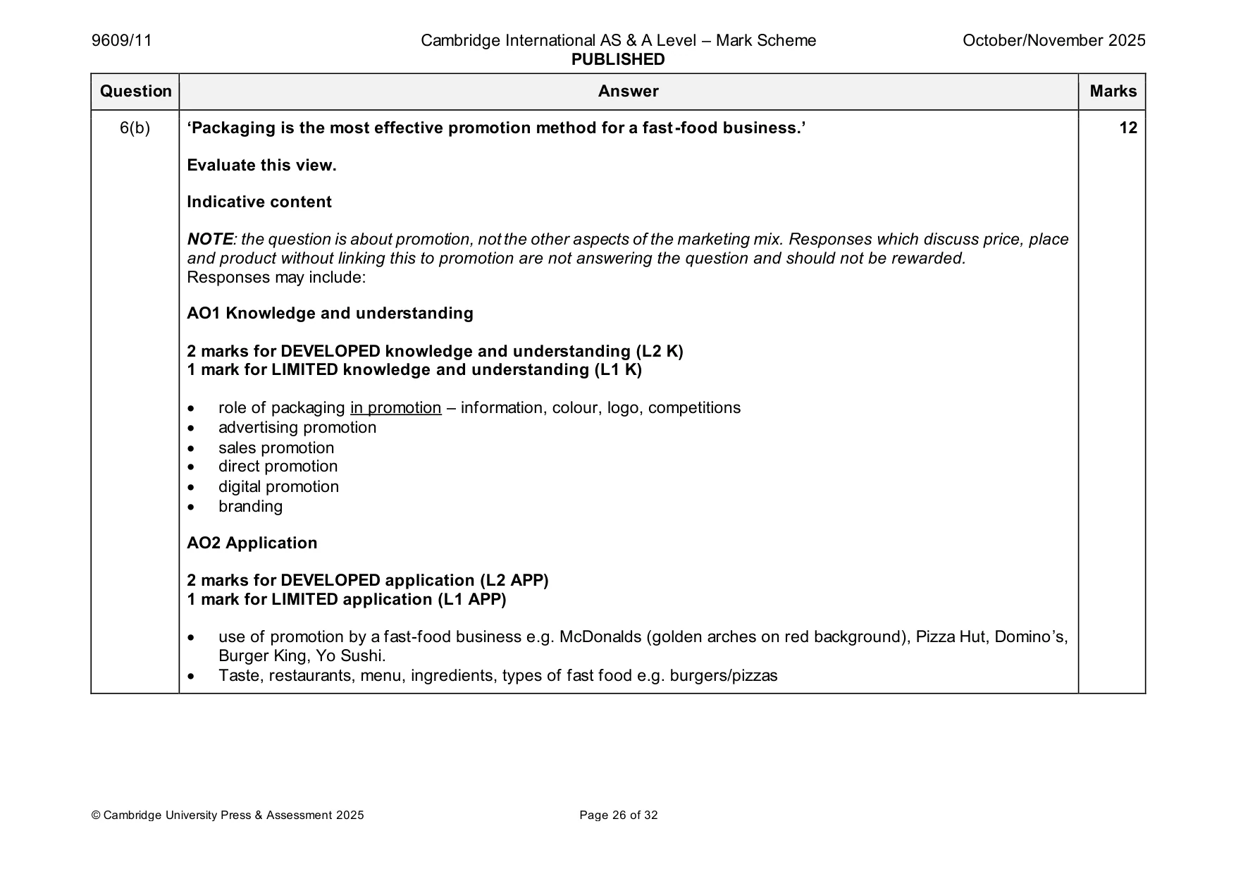 Mark scheme, page 26 of 32