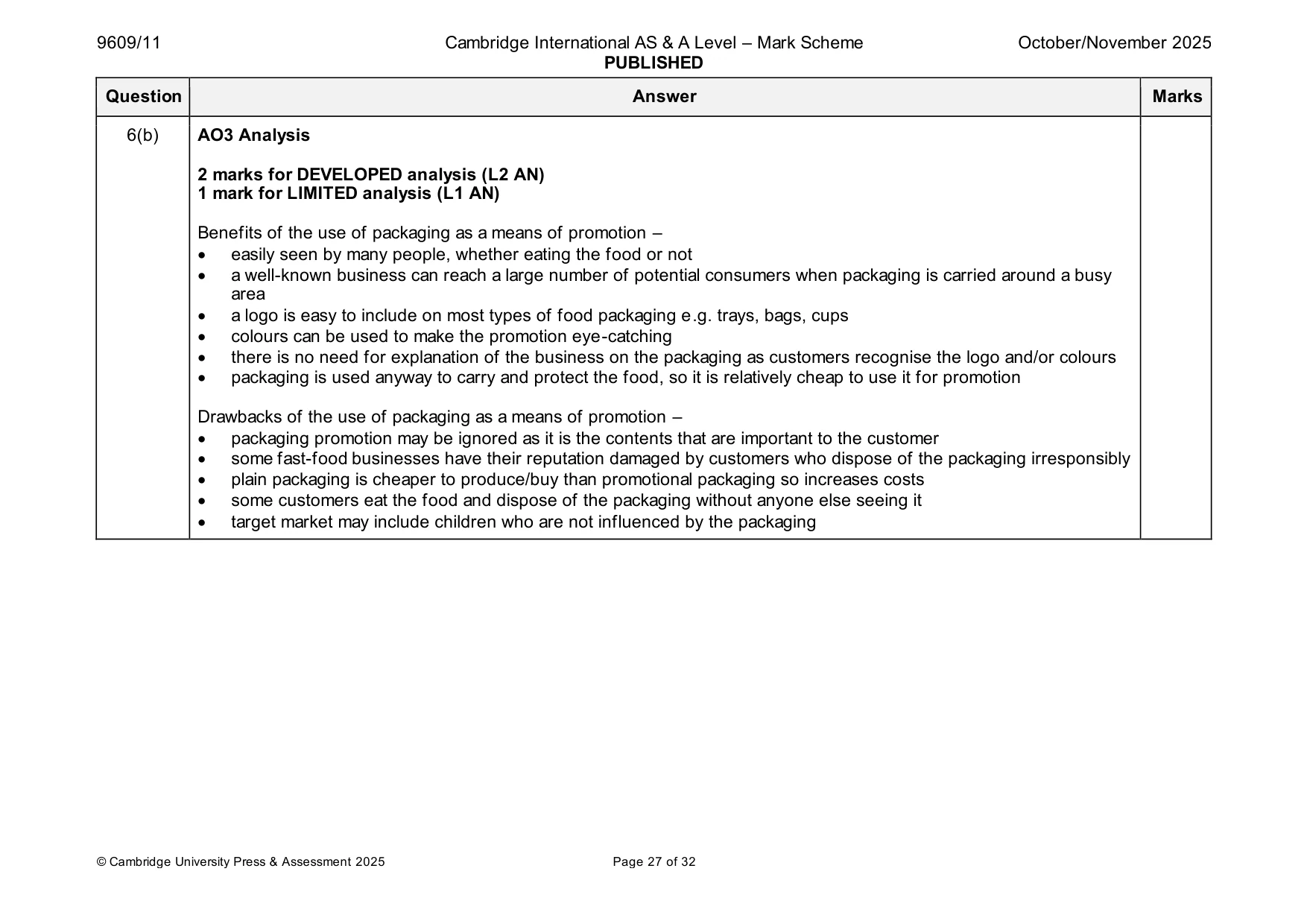 Mark scheme, page 27 of 32