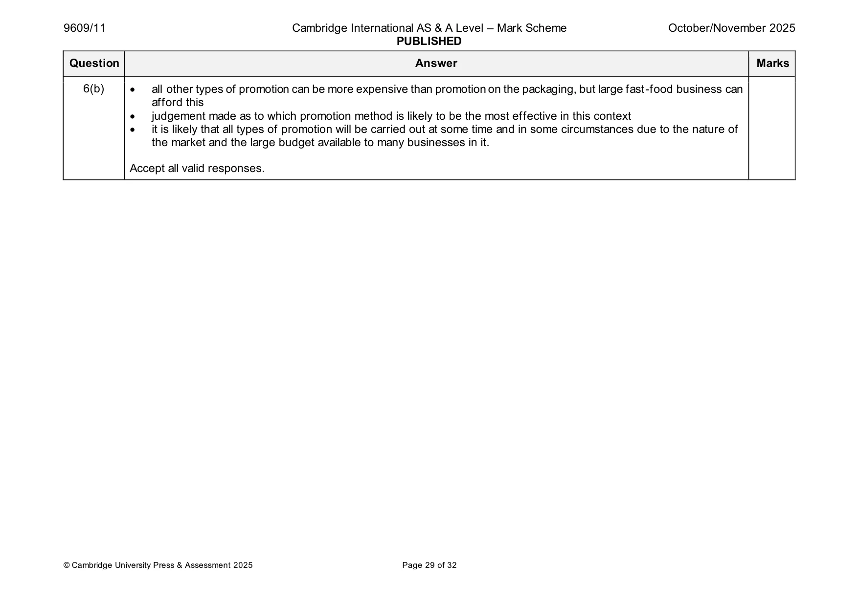 Mark scheme, page 29 of 32