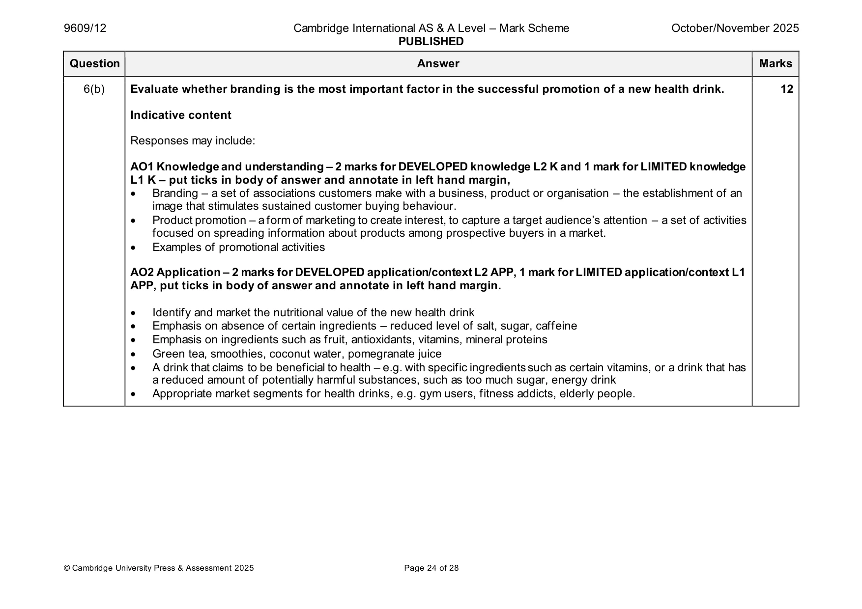 Mark scheme, page 24 of 28