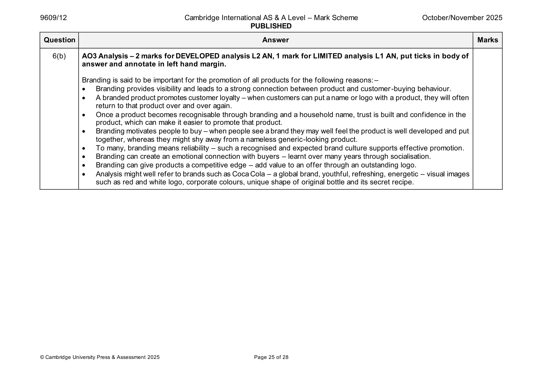 Mark scheme, page 25 of 28