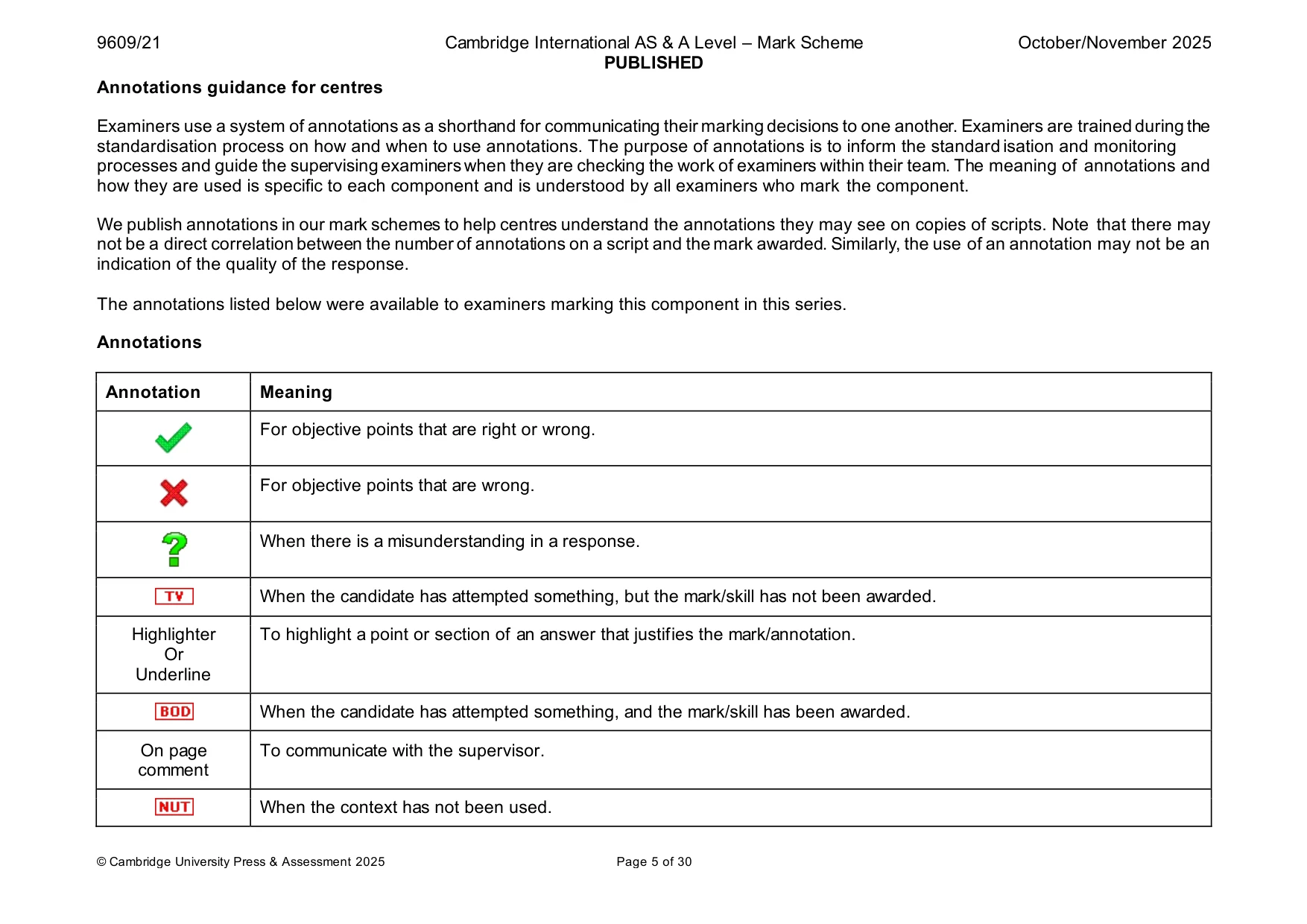 Mark scheme, page 5 of 30