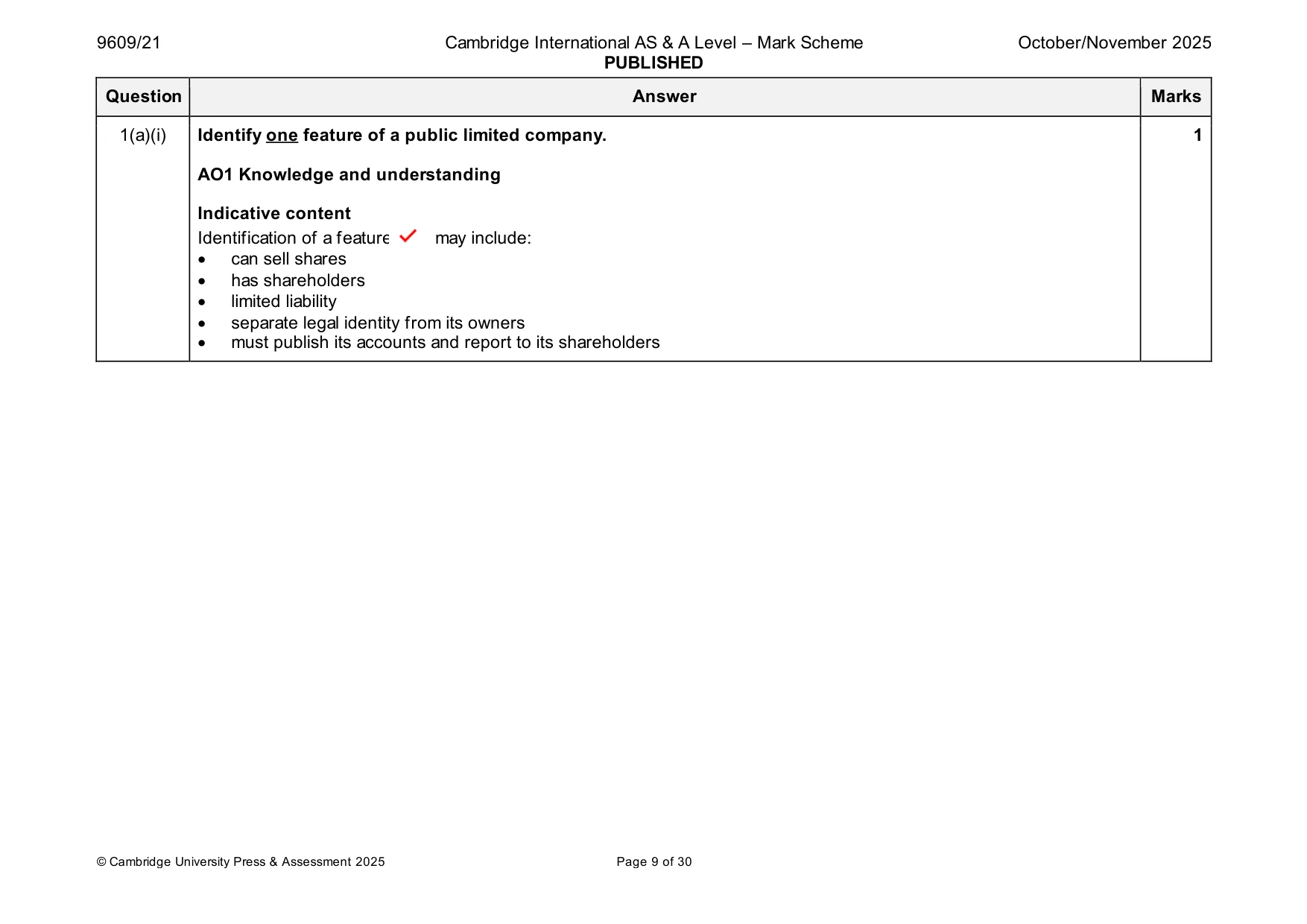 Mark scheme, page 9 of 30
