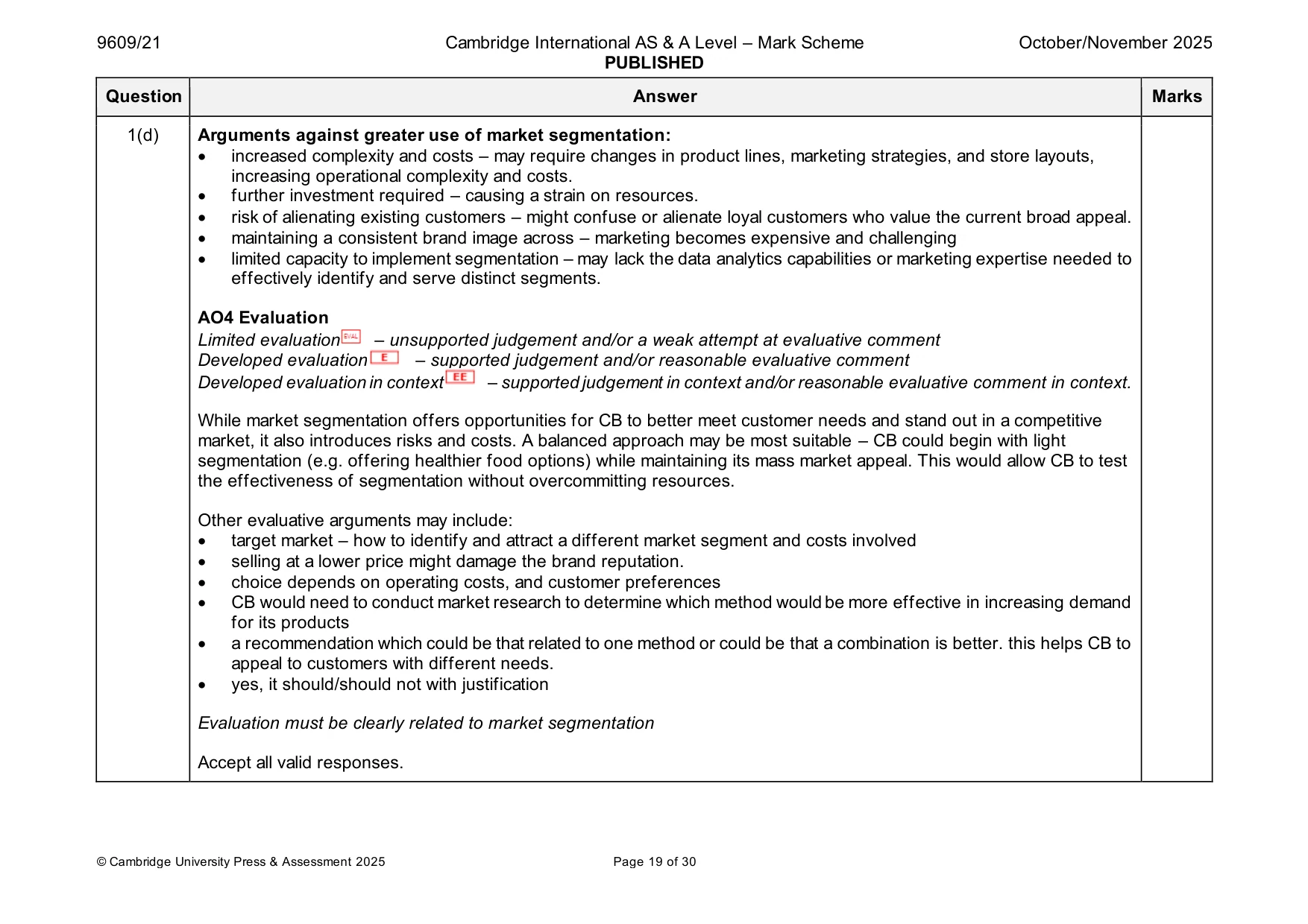 Mark scheme, page 19 of 30