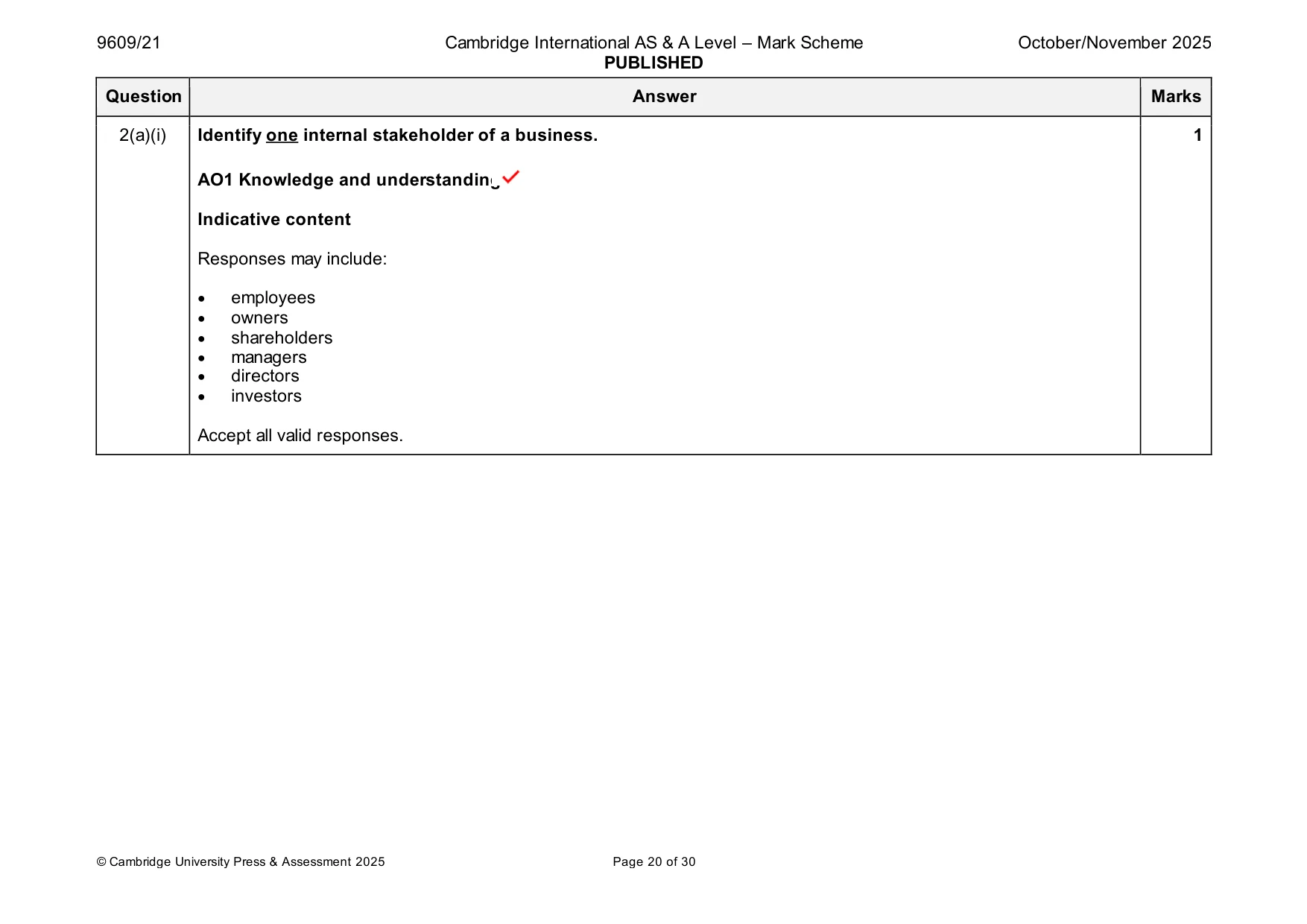 Mark scheme, page 20 of 30