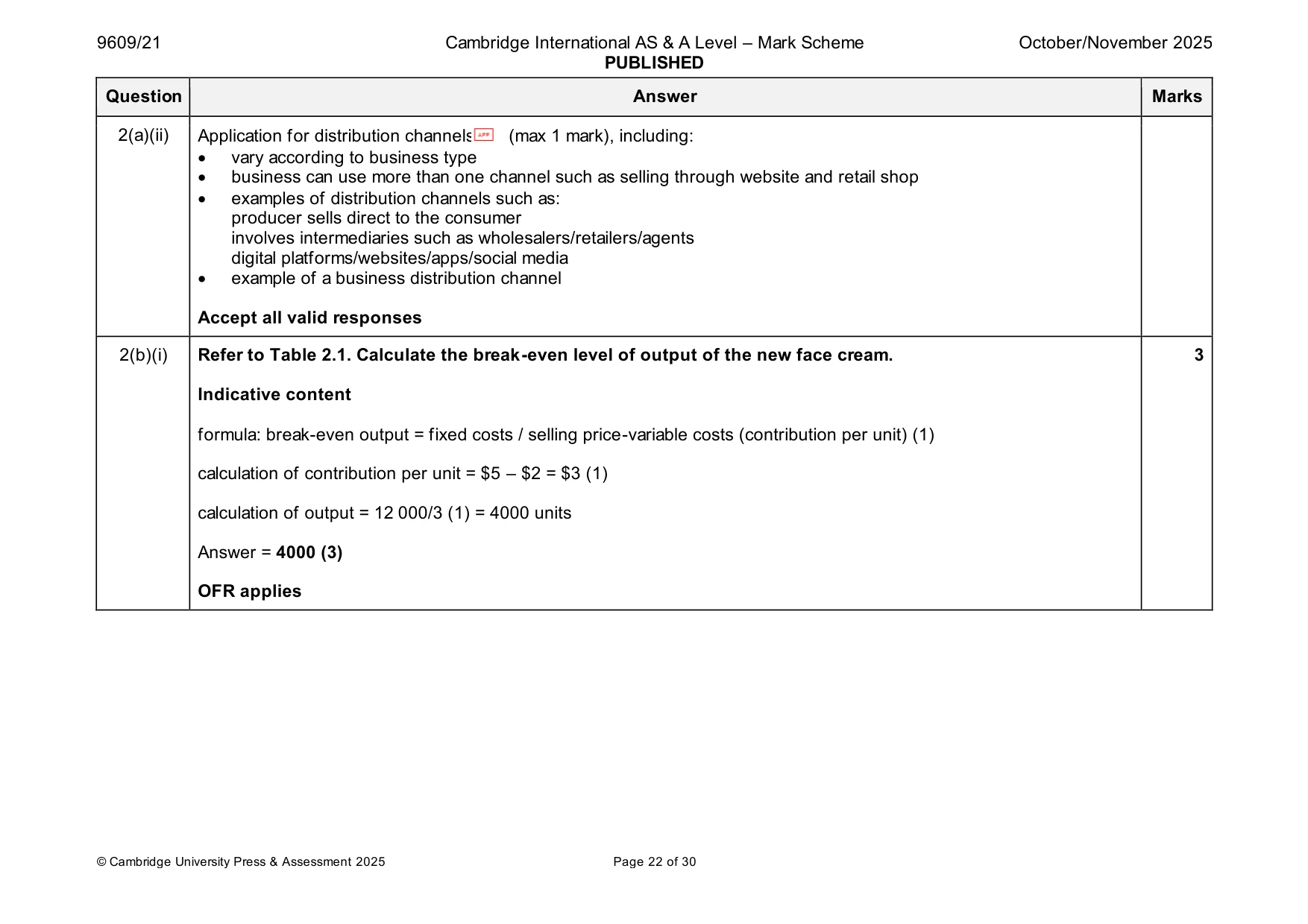 Mark scheme, page 22 of 30